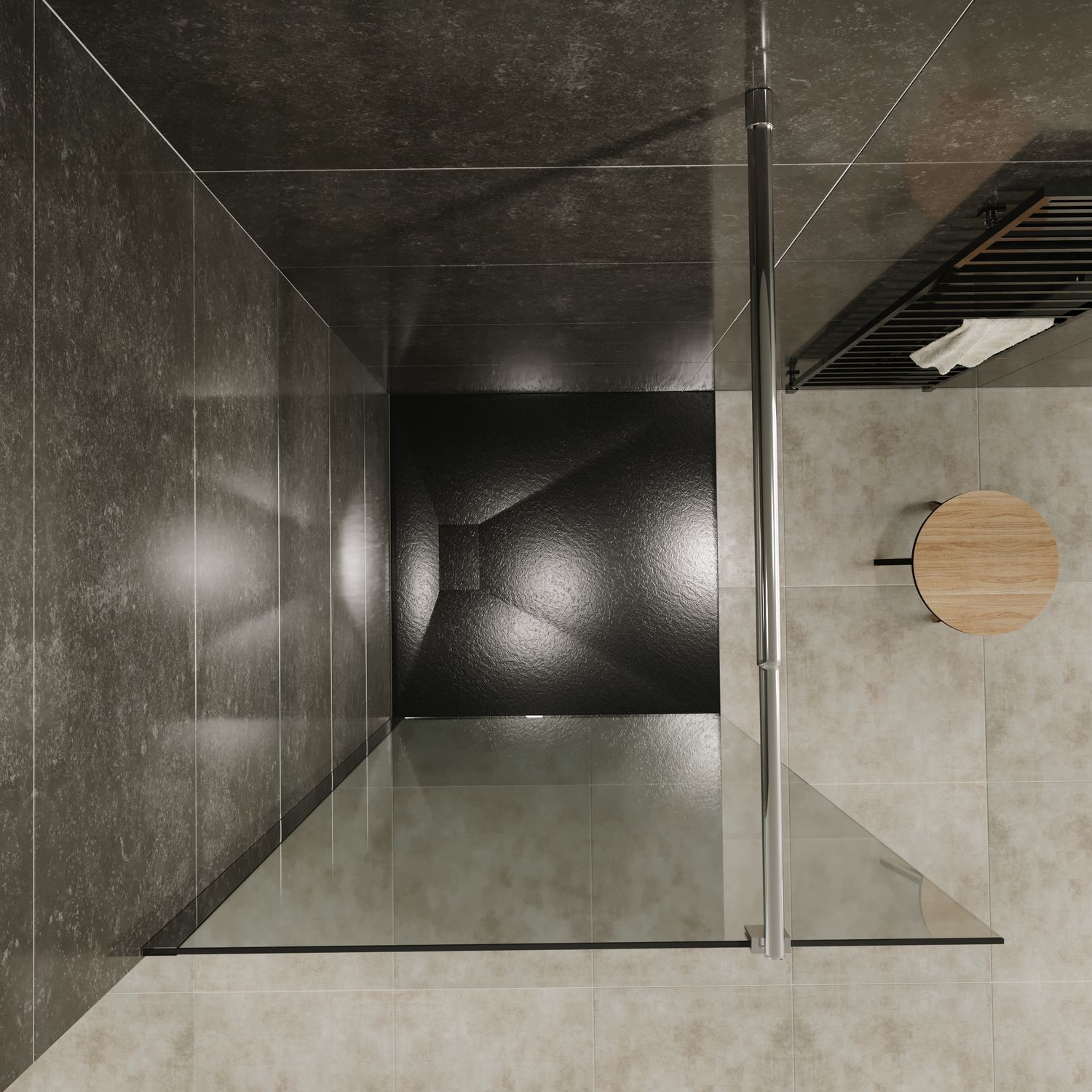 Walk-In Shower Fiona made of 10 mm thick ESG safety glass and stainless steel profile. Walk-In Shower Fiona made of 10 mm thick ESG safety glass and stainless steel profile.