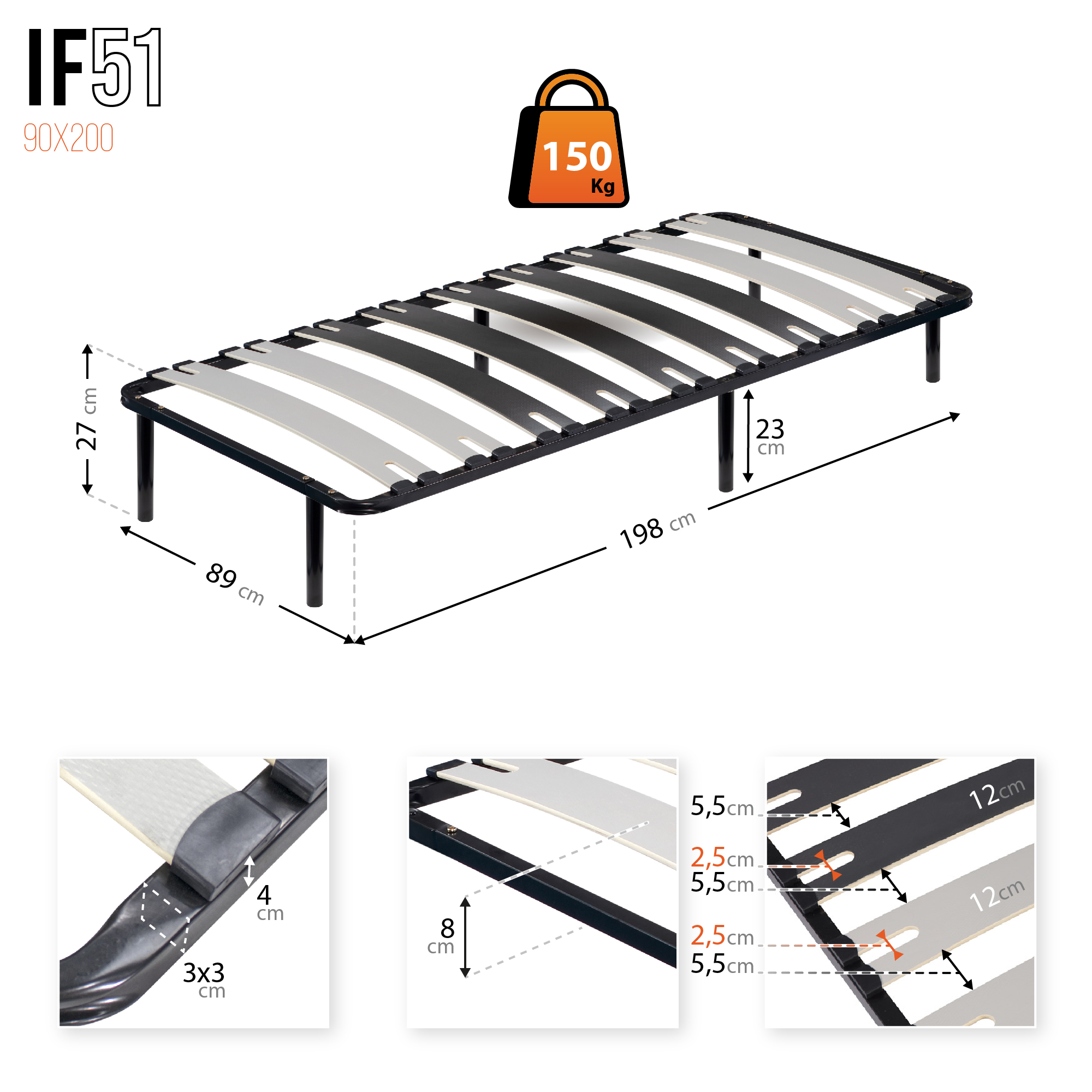 Ergo IF51 Guest Bed on Legs with Storage - Suitable for All Mattresses and Beds