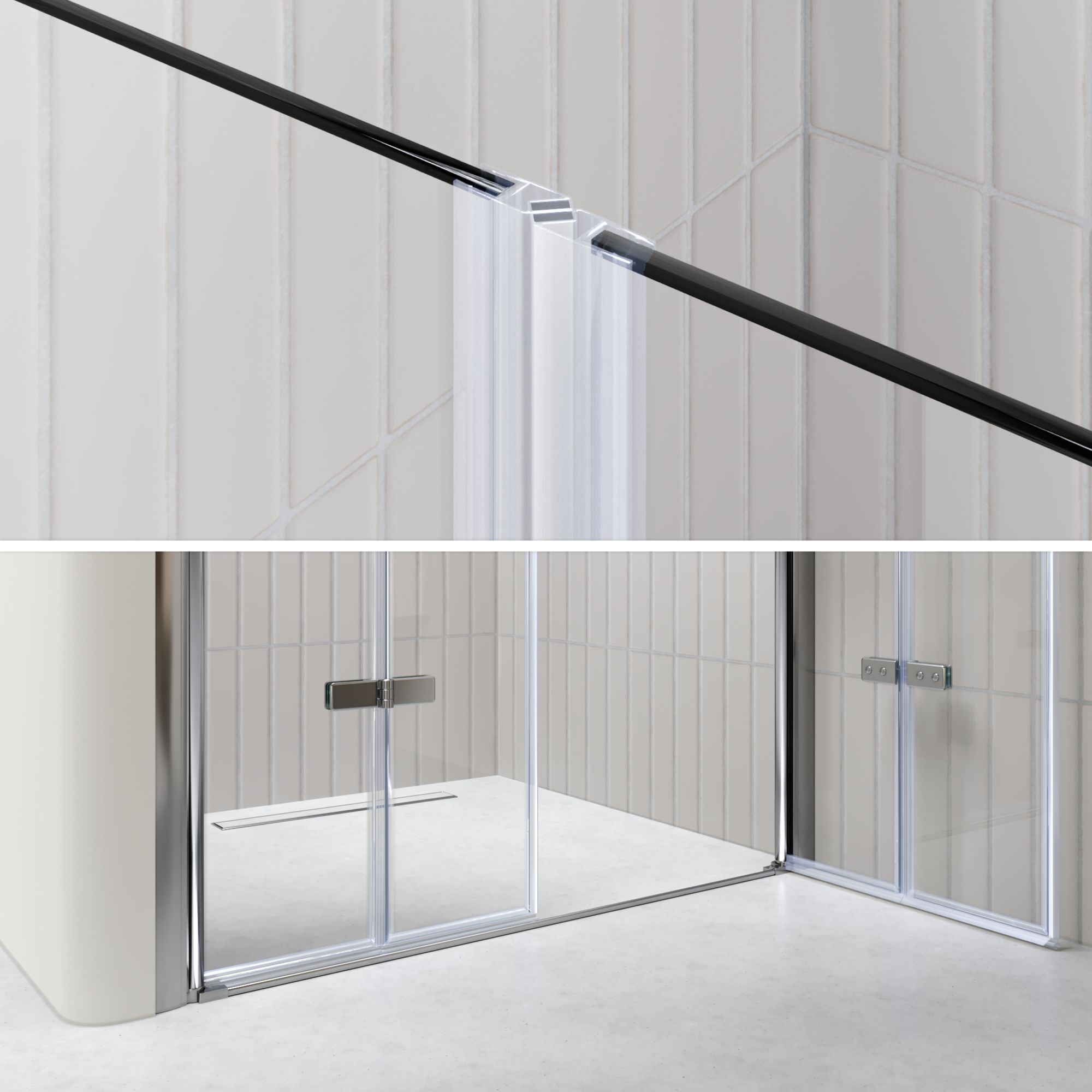 Duschtür Lena mit Falttüren aus teilsatiniertem ESG Sicherheitsglas