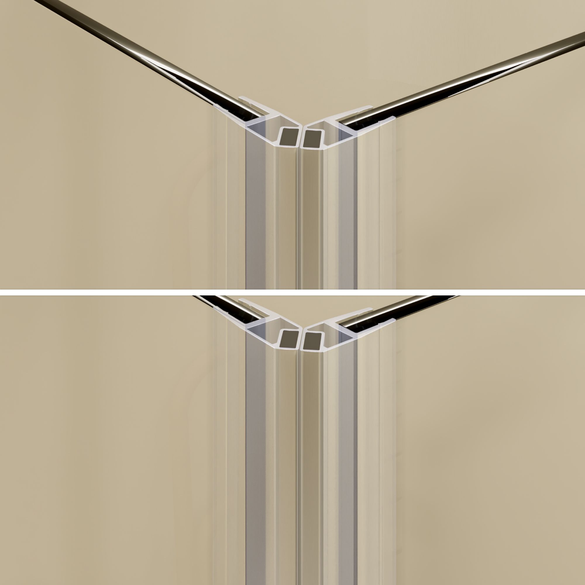 Eckeinstieg Alice mit Klapptüren aus teilsatiniertem ESG Sicherheitsglas Eckeinstieg Alice mit Klapptüren aus teilsatiniertem ESG Sicherheitsglas