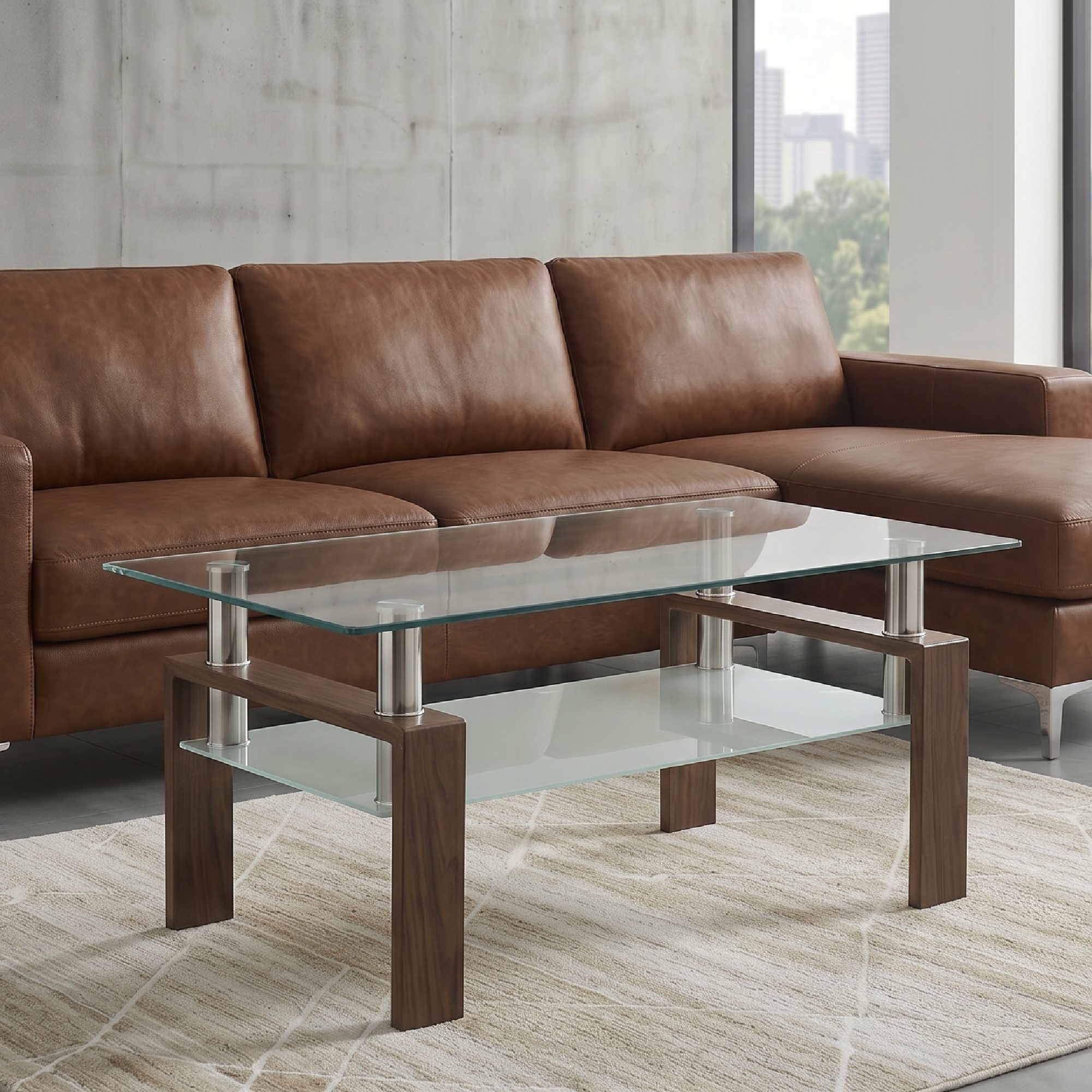 Coffee Table PORTER made of Glass/Metal with Walnut-Colored Wood