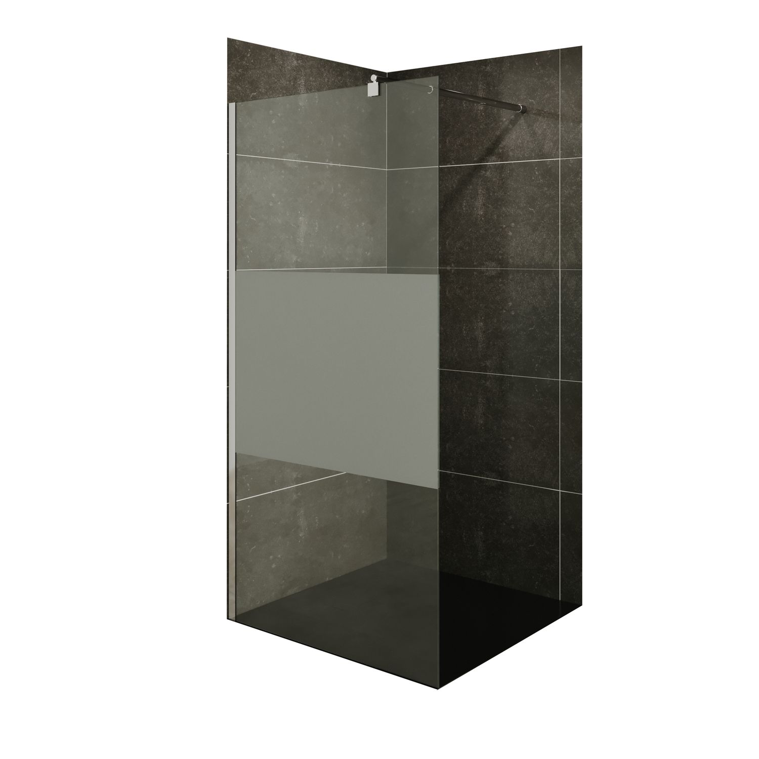 Walk-In Shower Fiona made of 10 mm thick partially frosted ESG safety glass and stainless steel profile.