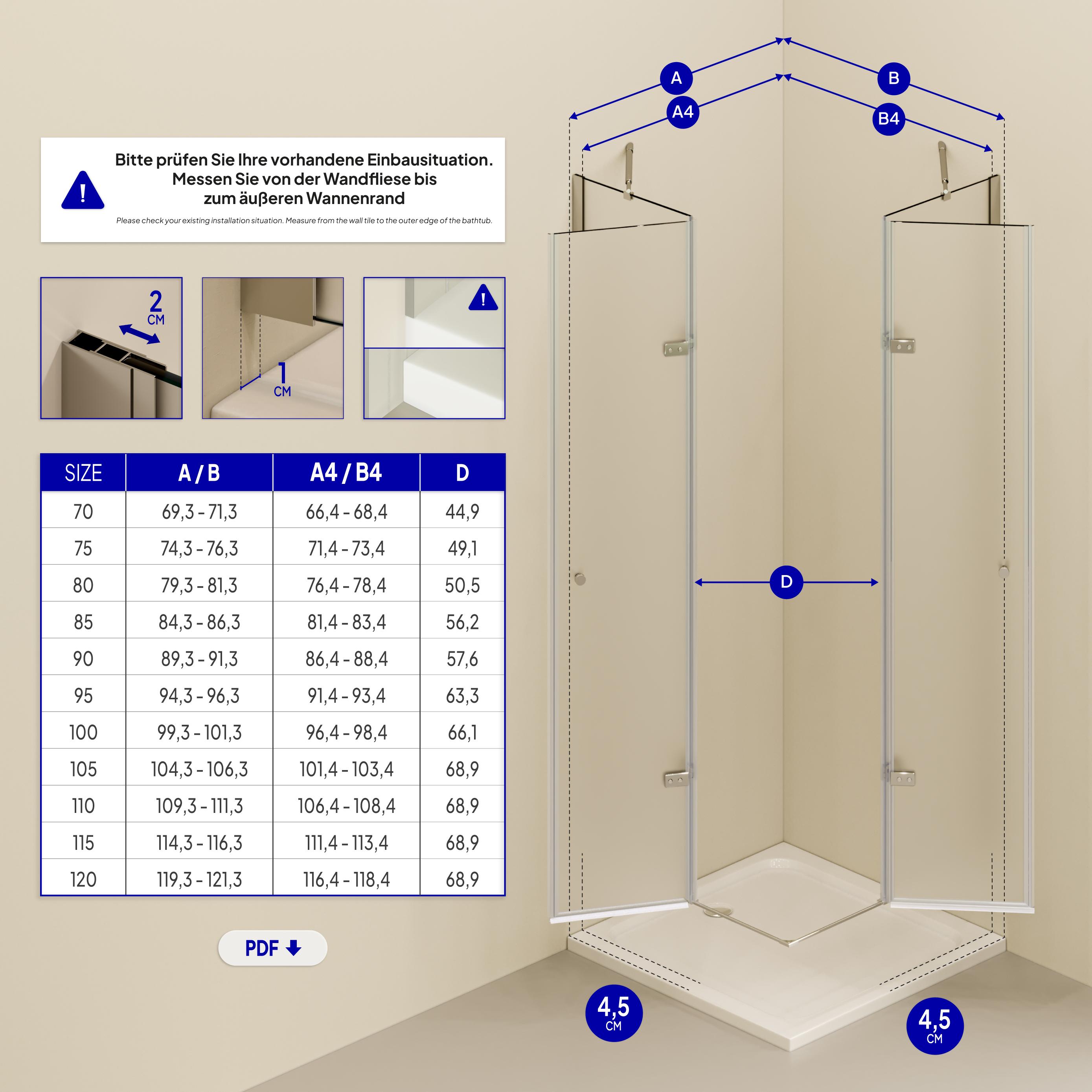 Corner Entry Alice with Folding Doors Made of Satinated ESG Safety Glass