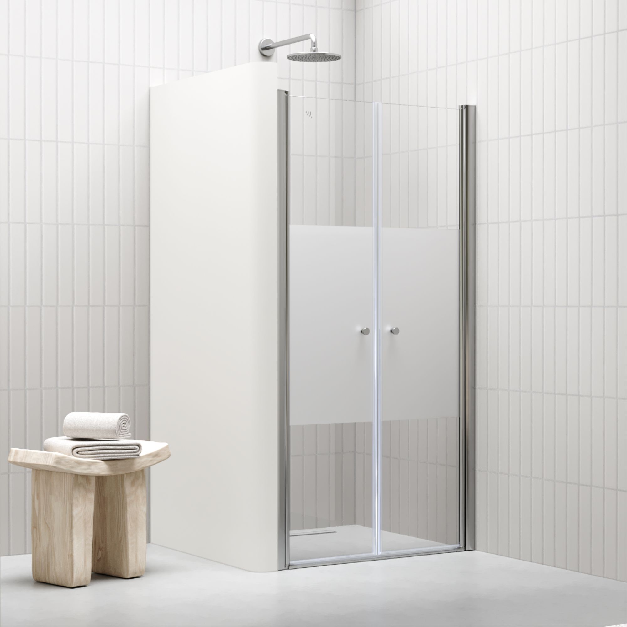Duschtür Lima mit Pendeltüren 68-140 cm aus teilsatiniertem ESG Sicherheitsglas Duschtür Lima mit Pendeltüren 68-140 cm aus teilsatiniertem ESG Sicherheitsglas