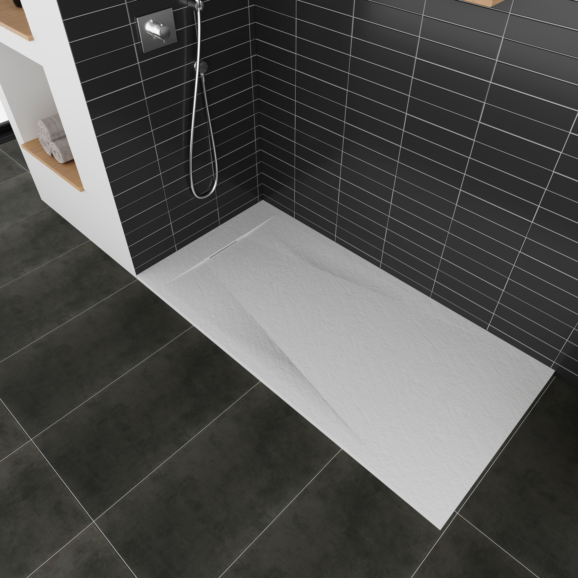 SMC Shower Tray Polar in Stone Look with Drain Assembly - White