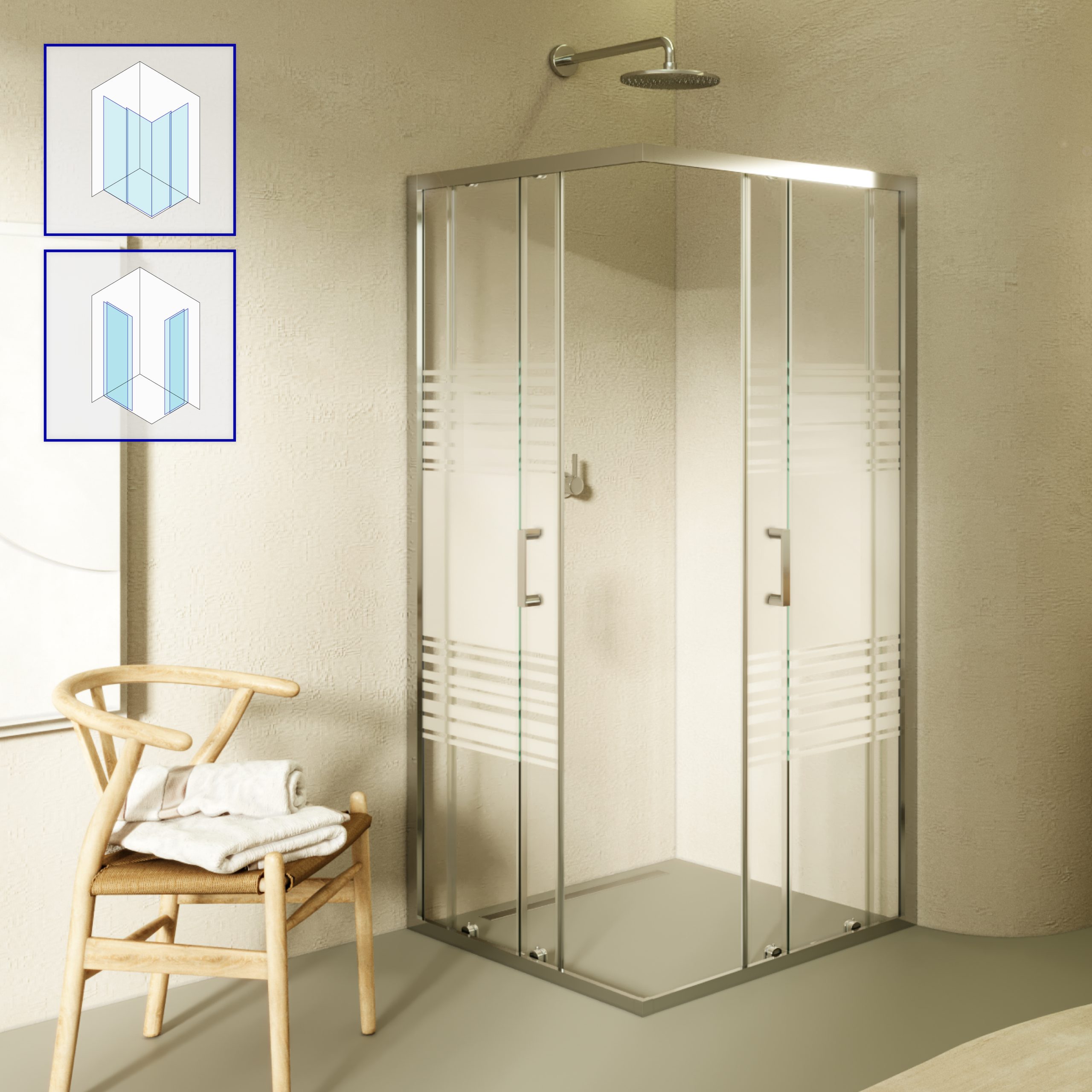 Corner Entry Diana with Sliding Doors made of Partially Frosted ESG Safety Glass