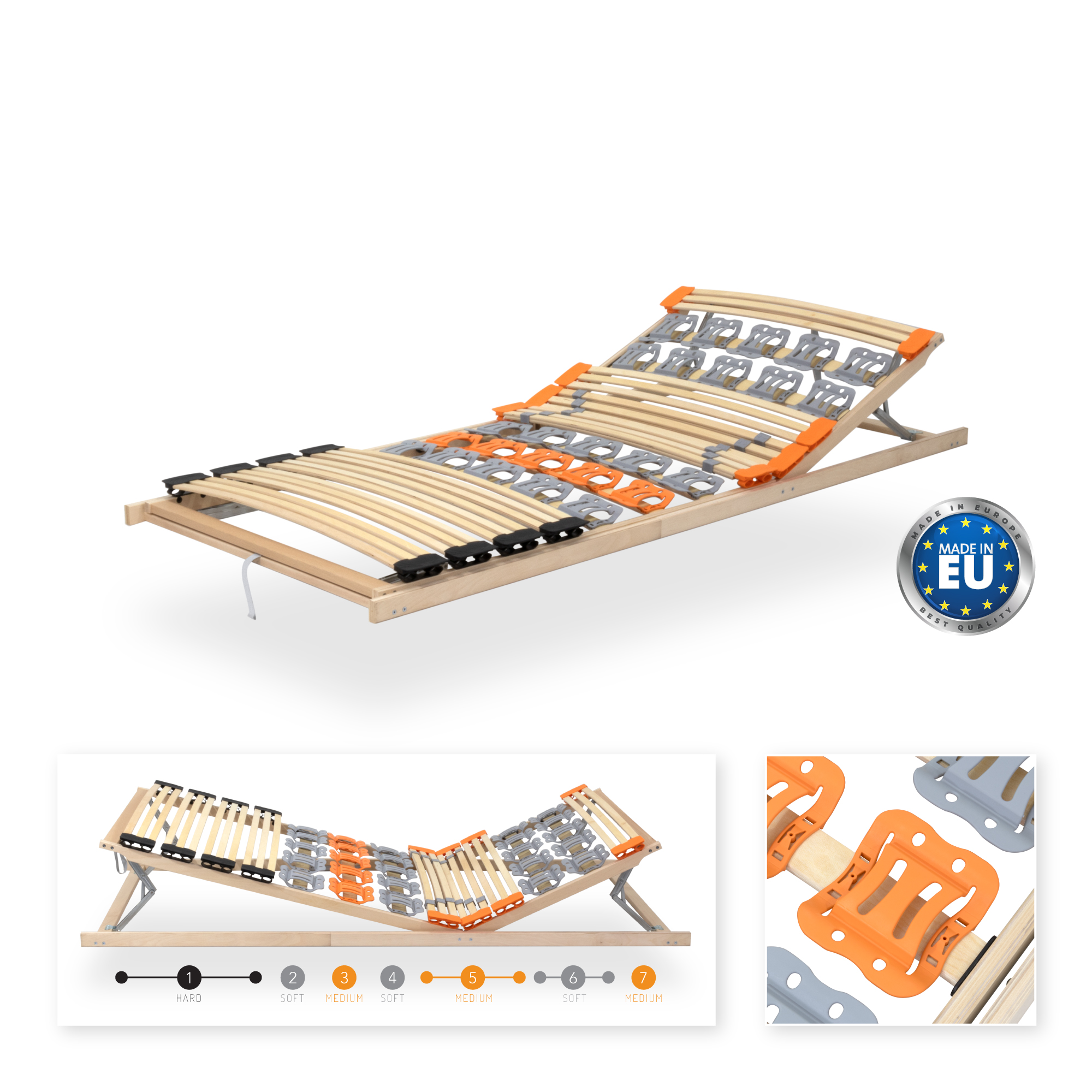 7-Zonen Tellerlattenrost TFlex30 mit Kopf- und Fußverstellung  120x200 cm