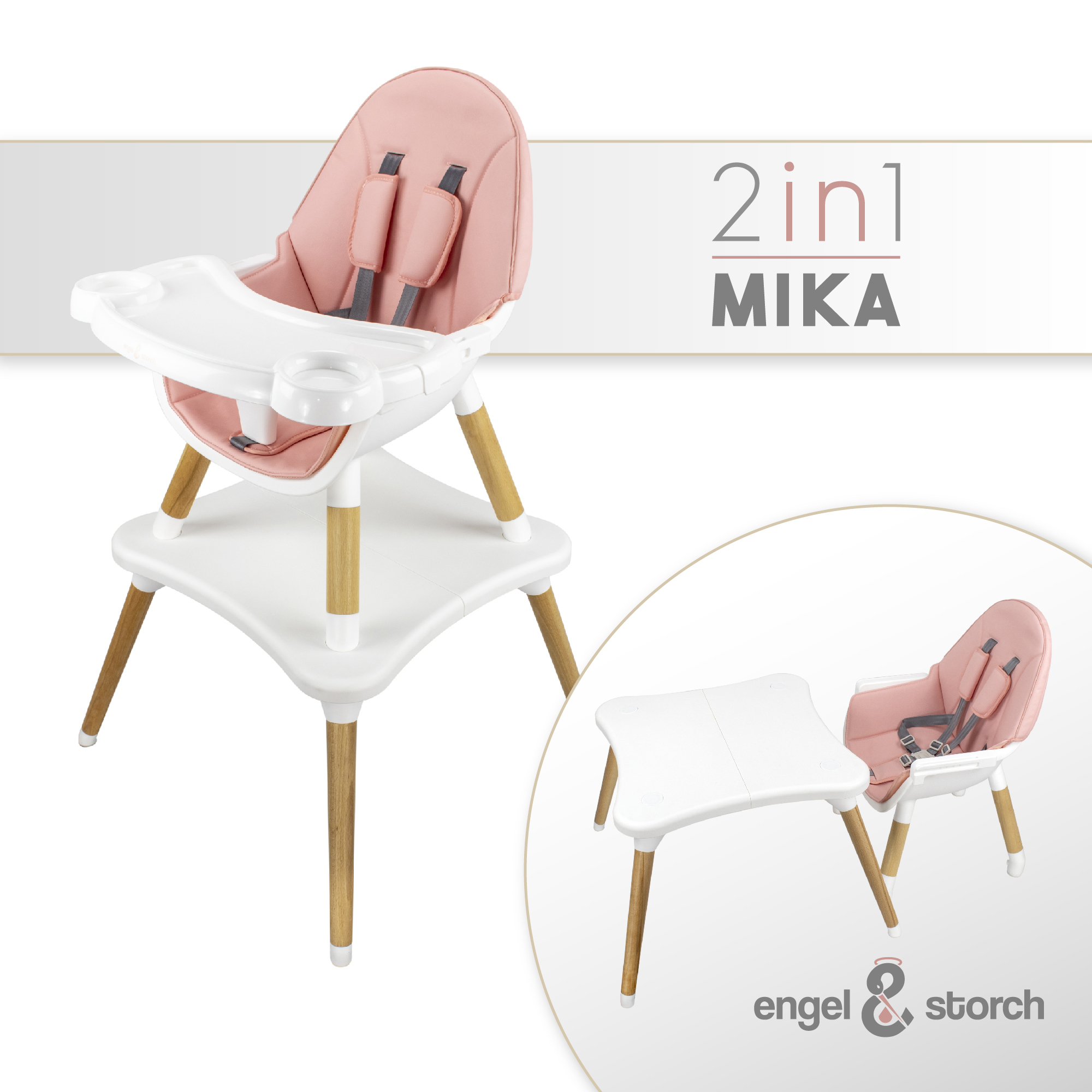 Kinderhochstuhl MIKA Babystuhl mit Esstablett und Stuhl + Tisch Set Pink