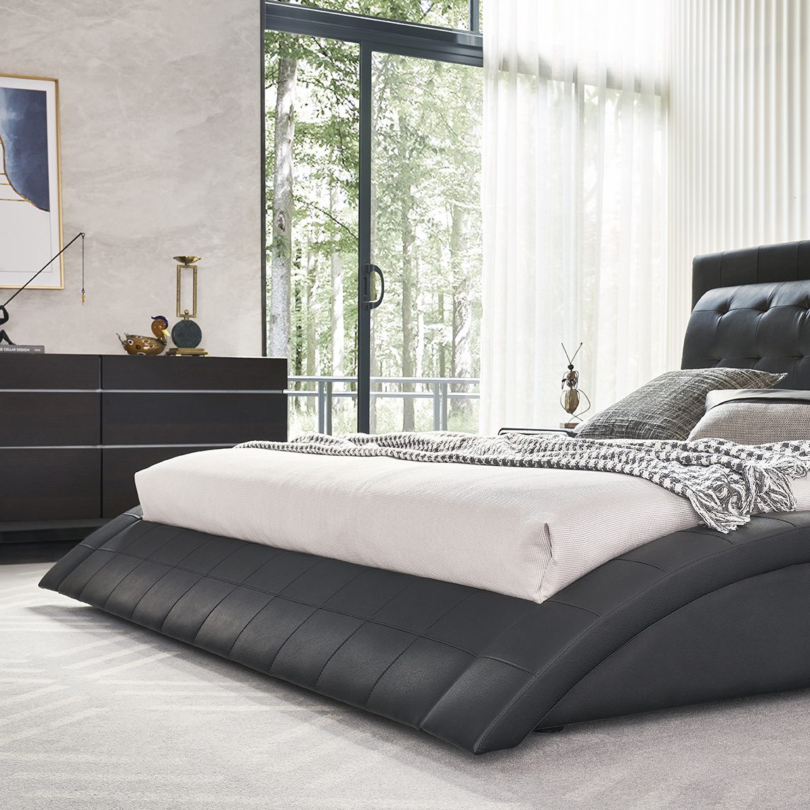 Design Upholstered Bed St. Tropez in Black with Leather Buttons Design Upholstered Bed St. Tropez in Black with Leather Buttons