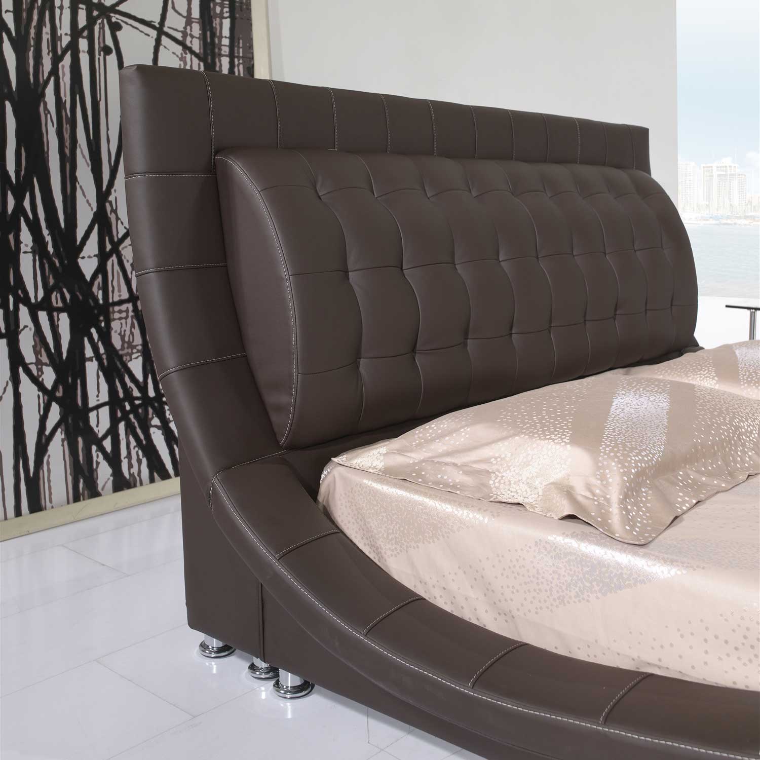 Design Upholstered Bed St. Tropez in Brown with Leather Buttons Design Upholstered Bed St. Tropez in Brown with Leather Buttons