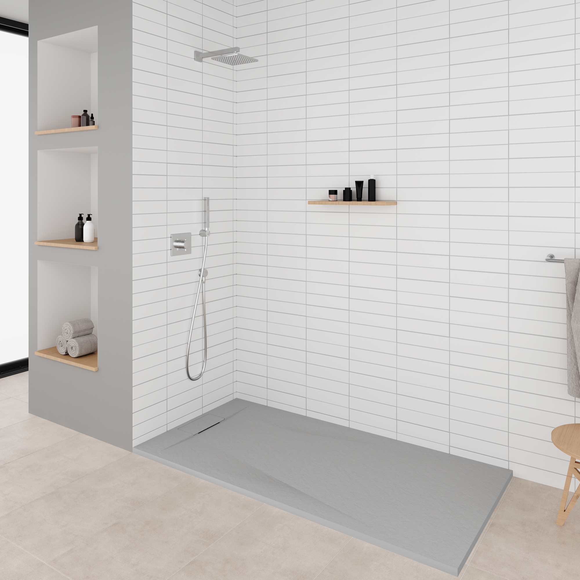 SMC Duschwanne Polar 90x90 cm, Duschwanne in Steinoptik inkl. Ablaufgarnitur - Grau