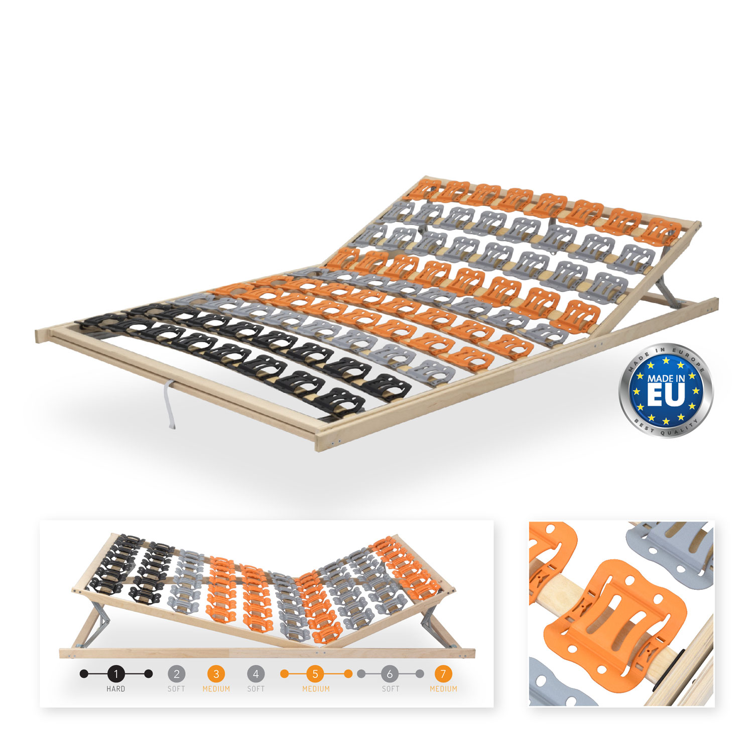 7-Zonen Tellerlattenrost TFlex50KF mit Kopf- und Fußverstellung 120x200 cm