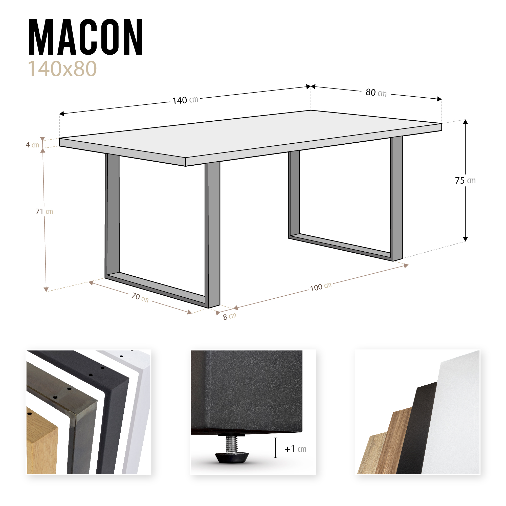 Esszimmertisch MACON Kufentisch Holztisch Esstisch - Eiche + Schwarz 140x 80 cm Esszimmertisch MACON Kufentisch Holztisch Esstisch - Eiche + Schwarz 140x 80 cm