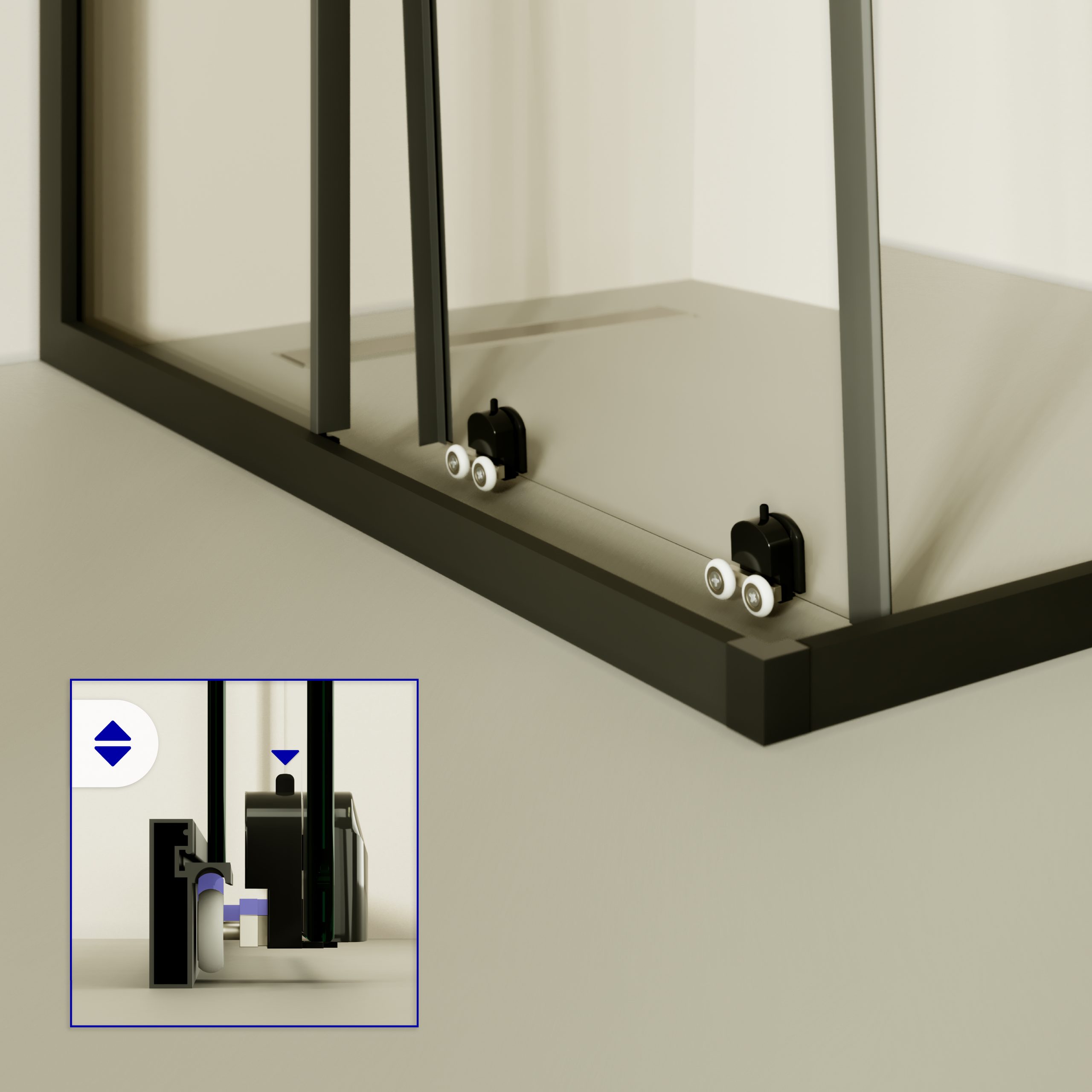 Corner entry Danielle with sliding doors made of partially frosted ESG safety glass.