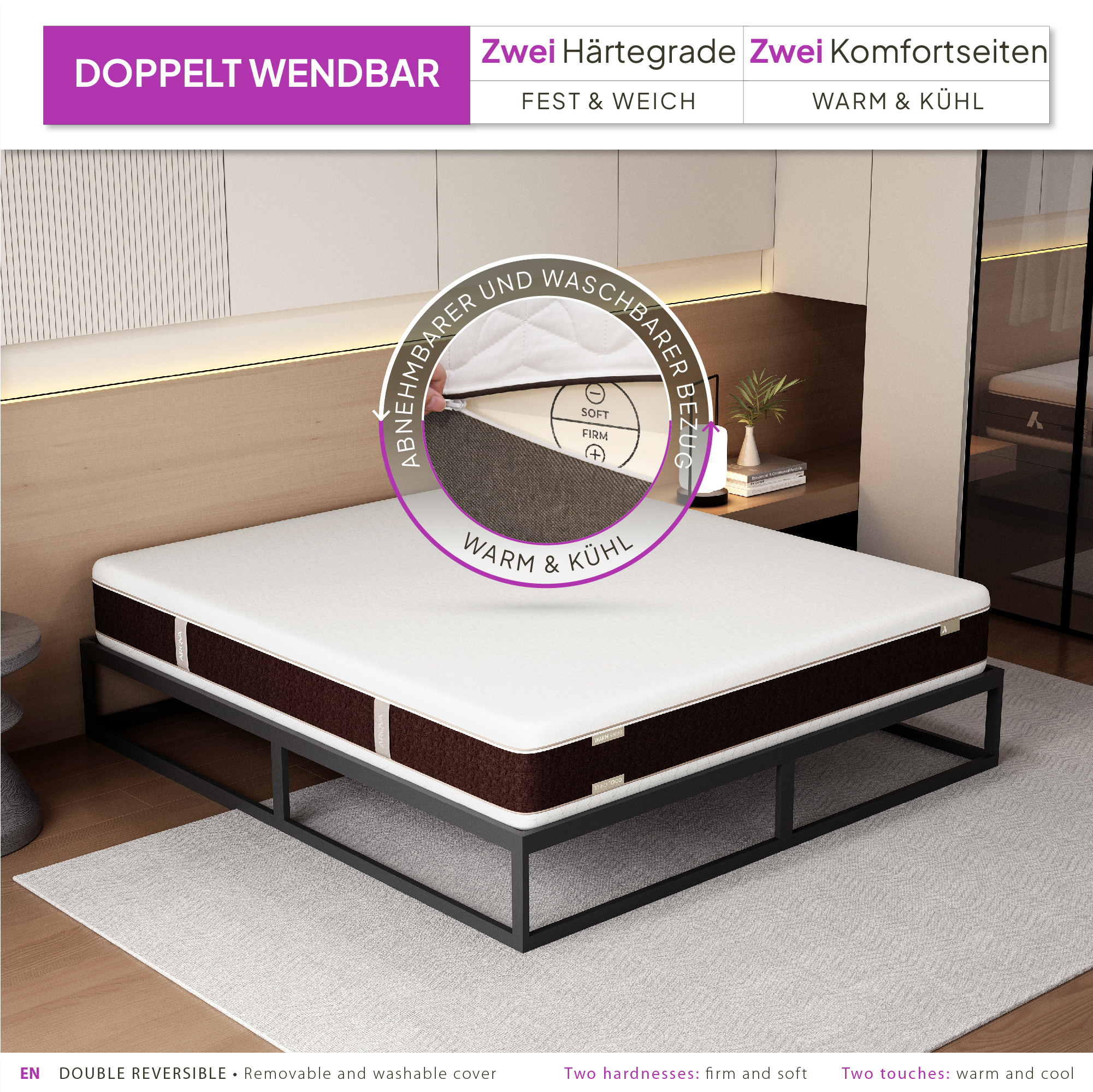 Matratze Tenkai – Hybride Matratze mit Taschenfedern und 7 ergonomischen Zonen