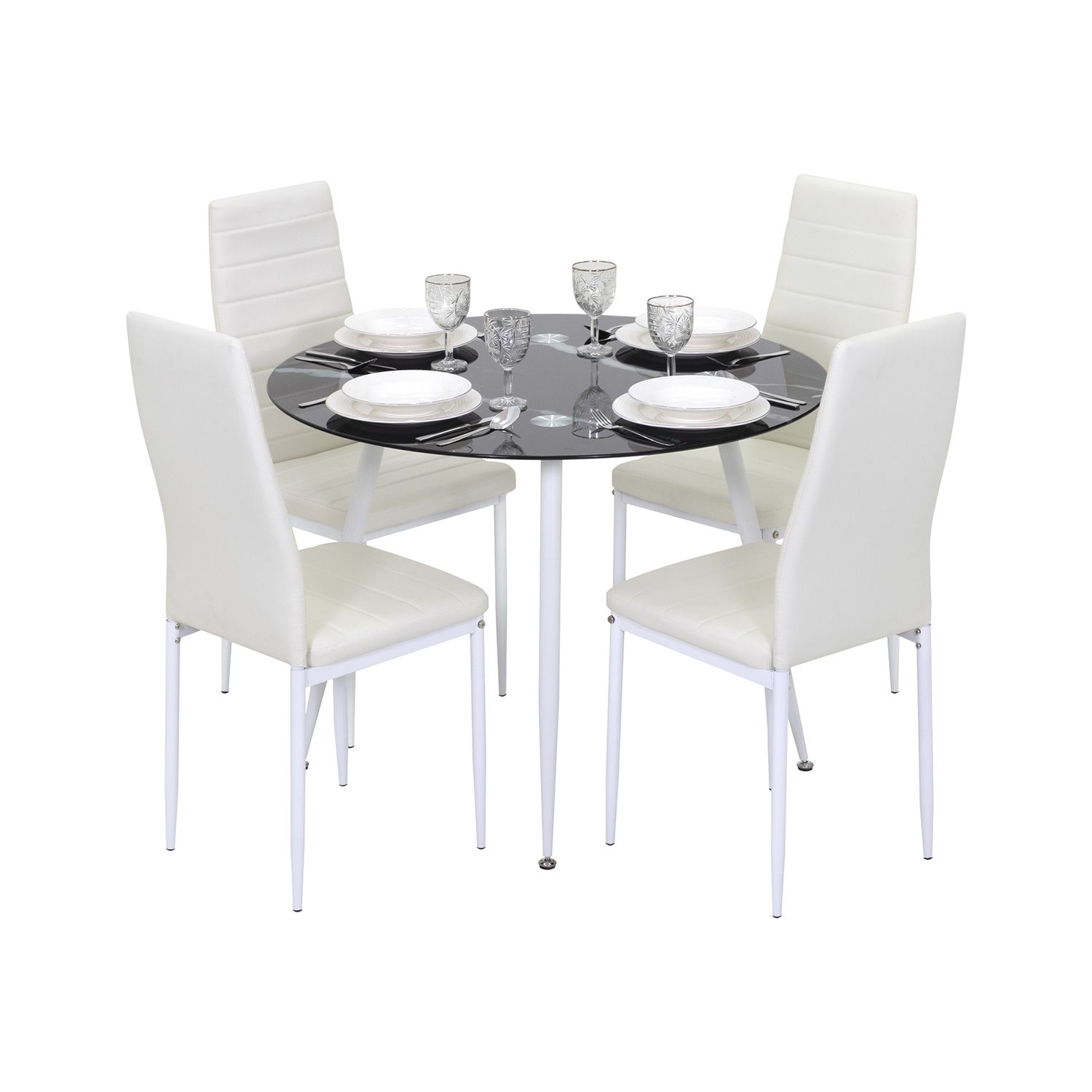 Esszimmer-Tisch CORIN | Tischplatte: Glas in schwarzer Marmor Optik | Beine: Weiß 80 cm