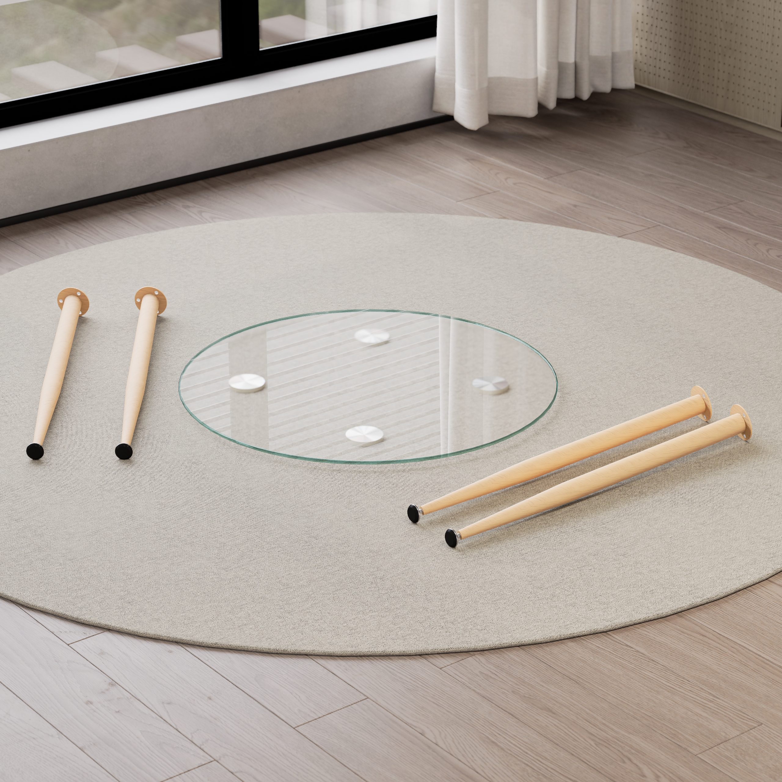 CORIN – Esszimmer-Tisch | Tischplatte: Transparentes Glas | Beine: Holz