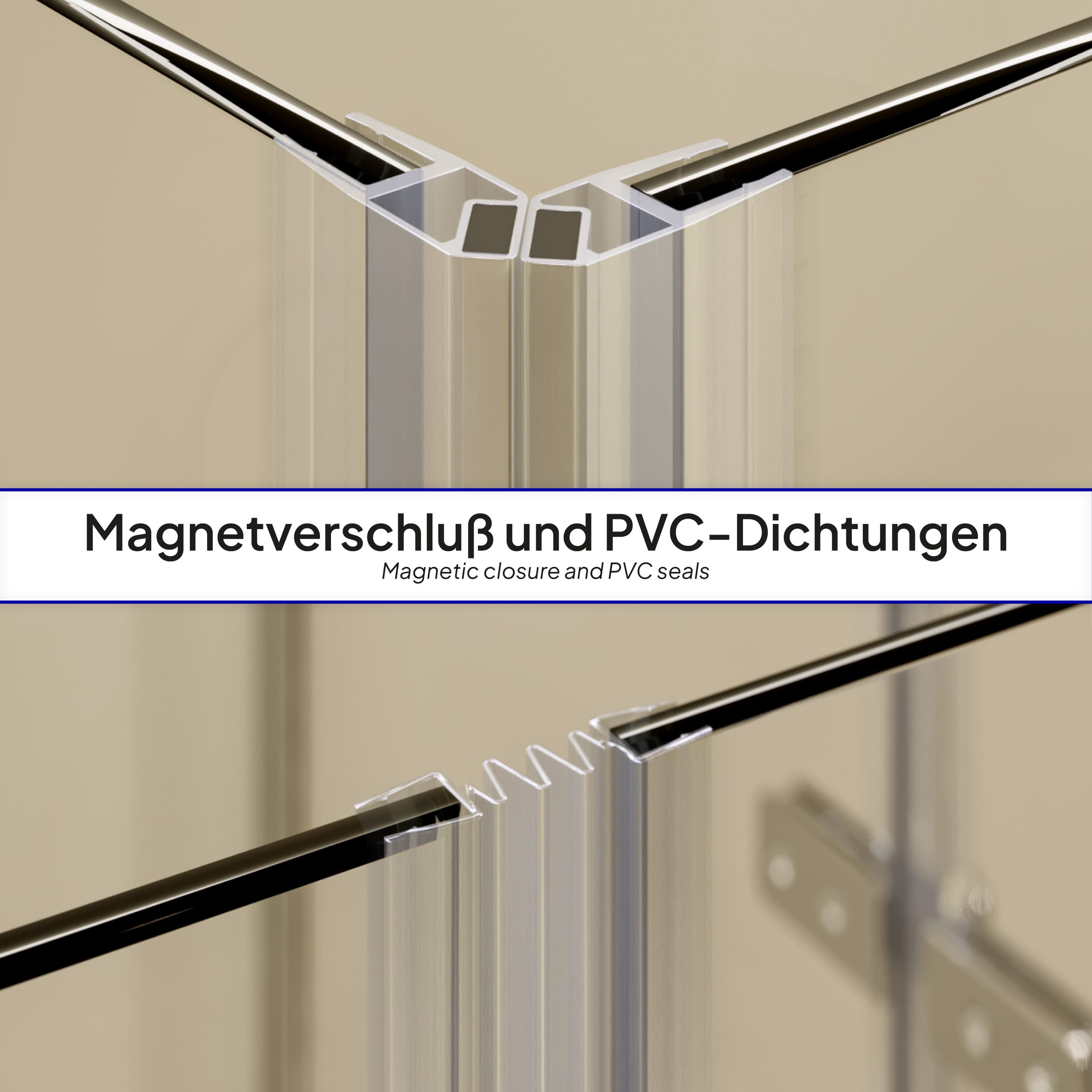 Corner Entry Alice with Folding Doors made of ESG Safety Glass Alice – Eckeinstieg mit Klapptüren aus ESG Sicherheitsglas