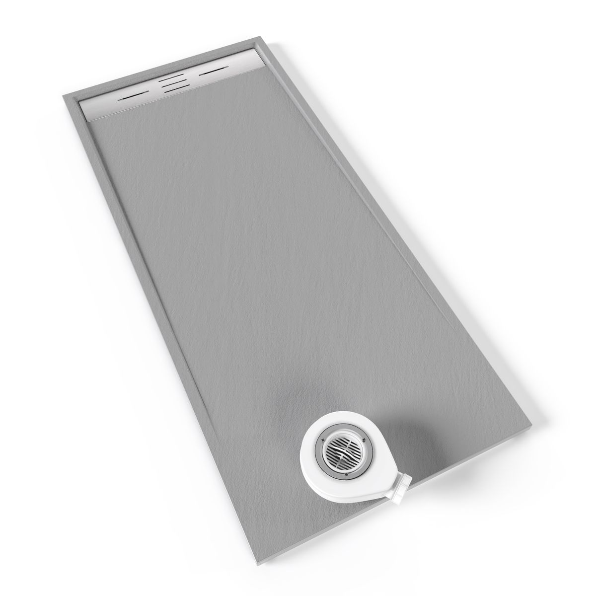 SMC Duschwanne Hiemal in Schieferoptik inkl. Ablaufgarnitur Grau mit Edelstahldeckel 90x180 cm