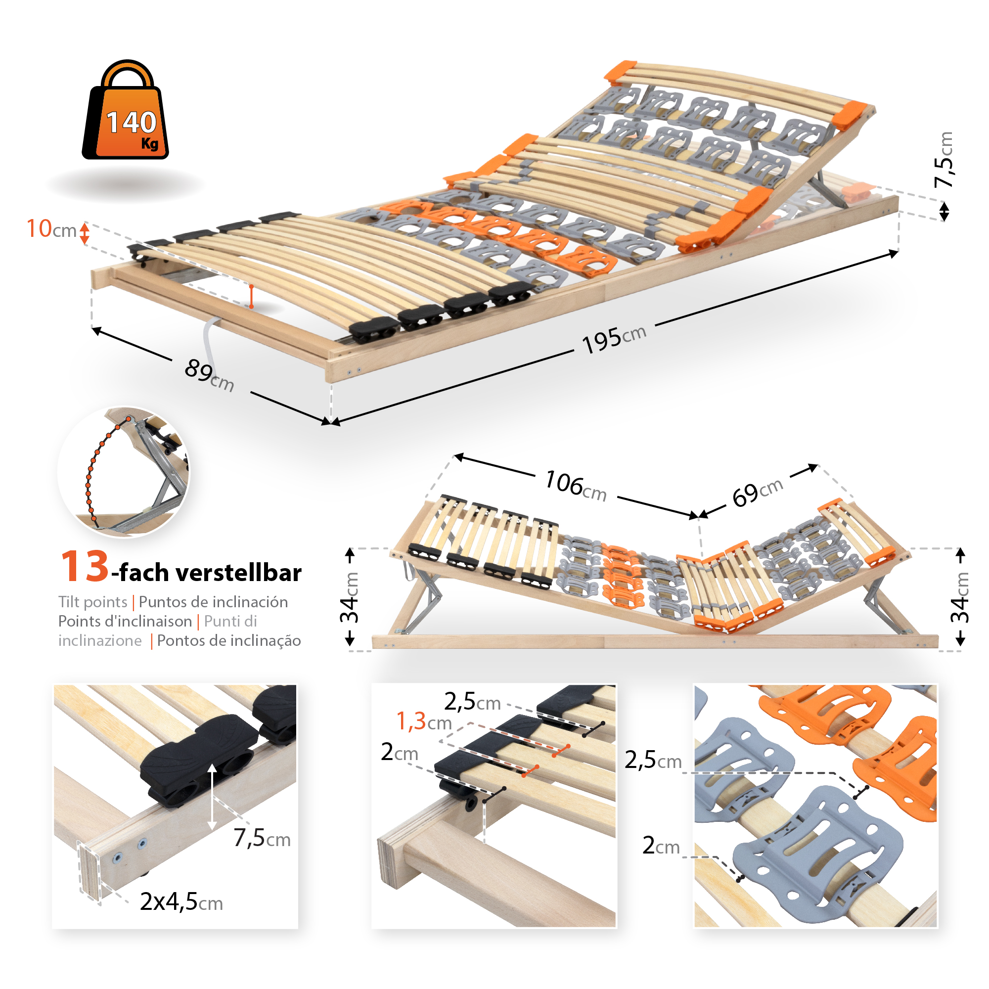 Slatted Bed Base TFlex30 with 7 Zones and Adjustable Head and Foot Sections