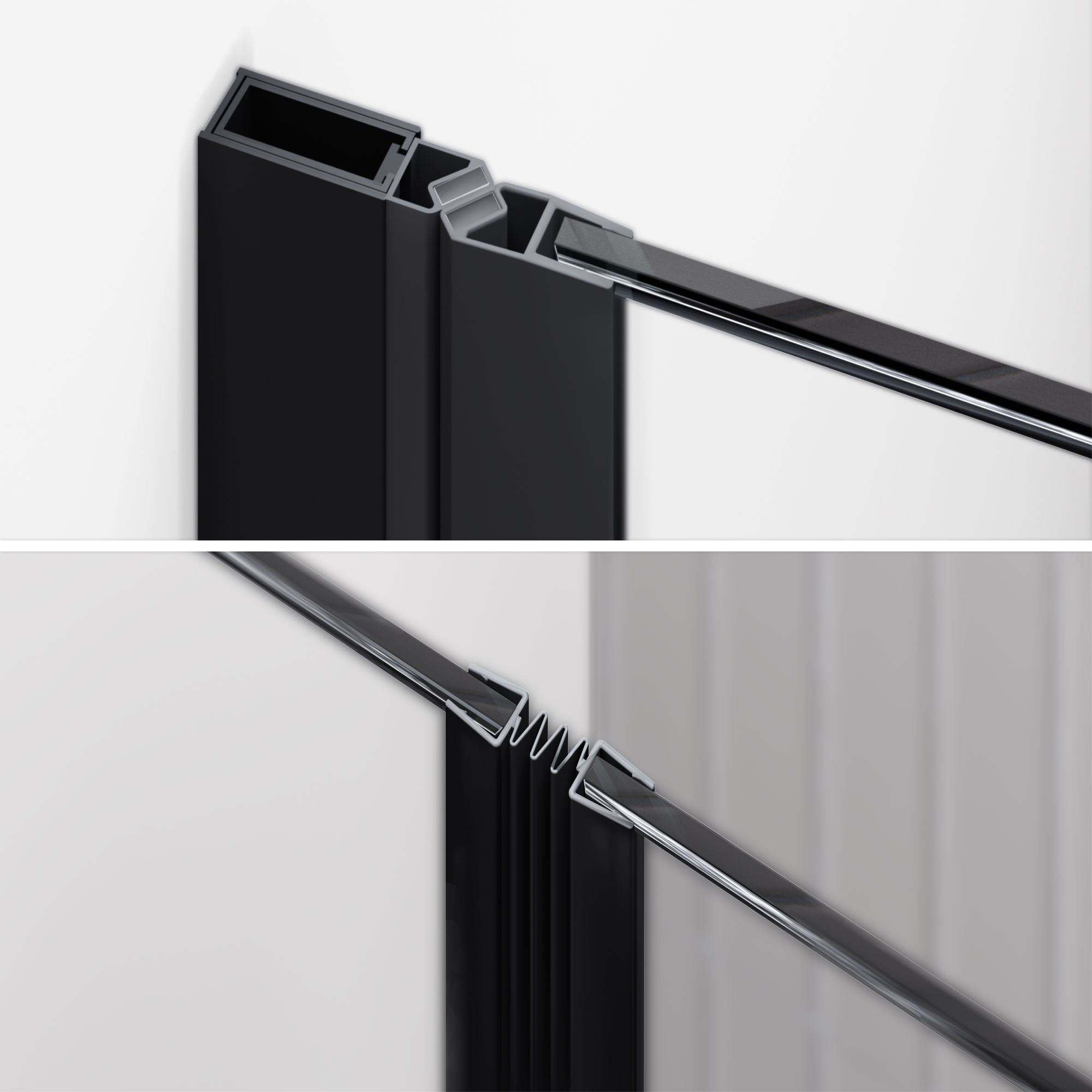 Duschtür Mila mit Falttür aus klarem ESG Sicherheitsglas BLACK EDITION