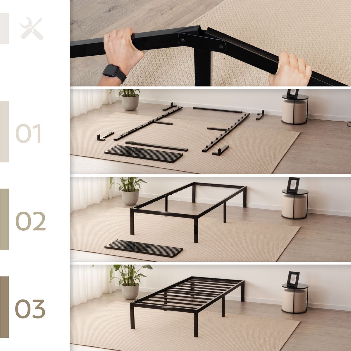 Guest Bed Metal Bed Frame Sappho Black with Storage