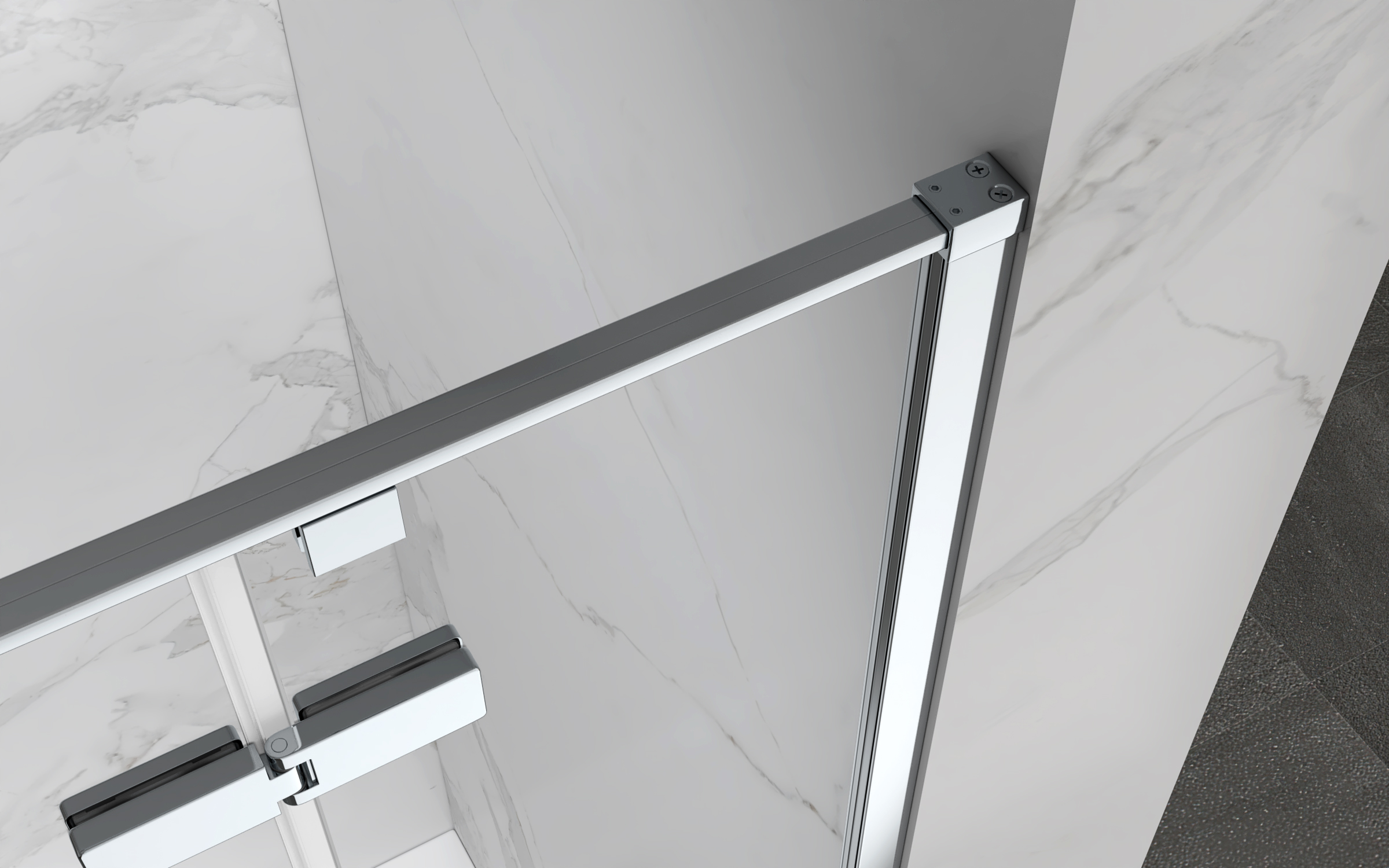 Eckeinstieg Jayla mit Drehtüren und verchromten Profilen aus ESG Sicherheitsglas Eckeinstieg Jayla mit Drehtüren und verchromten Profilen aus ESG Sicherheitsglas 190 cm-90x90 cm