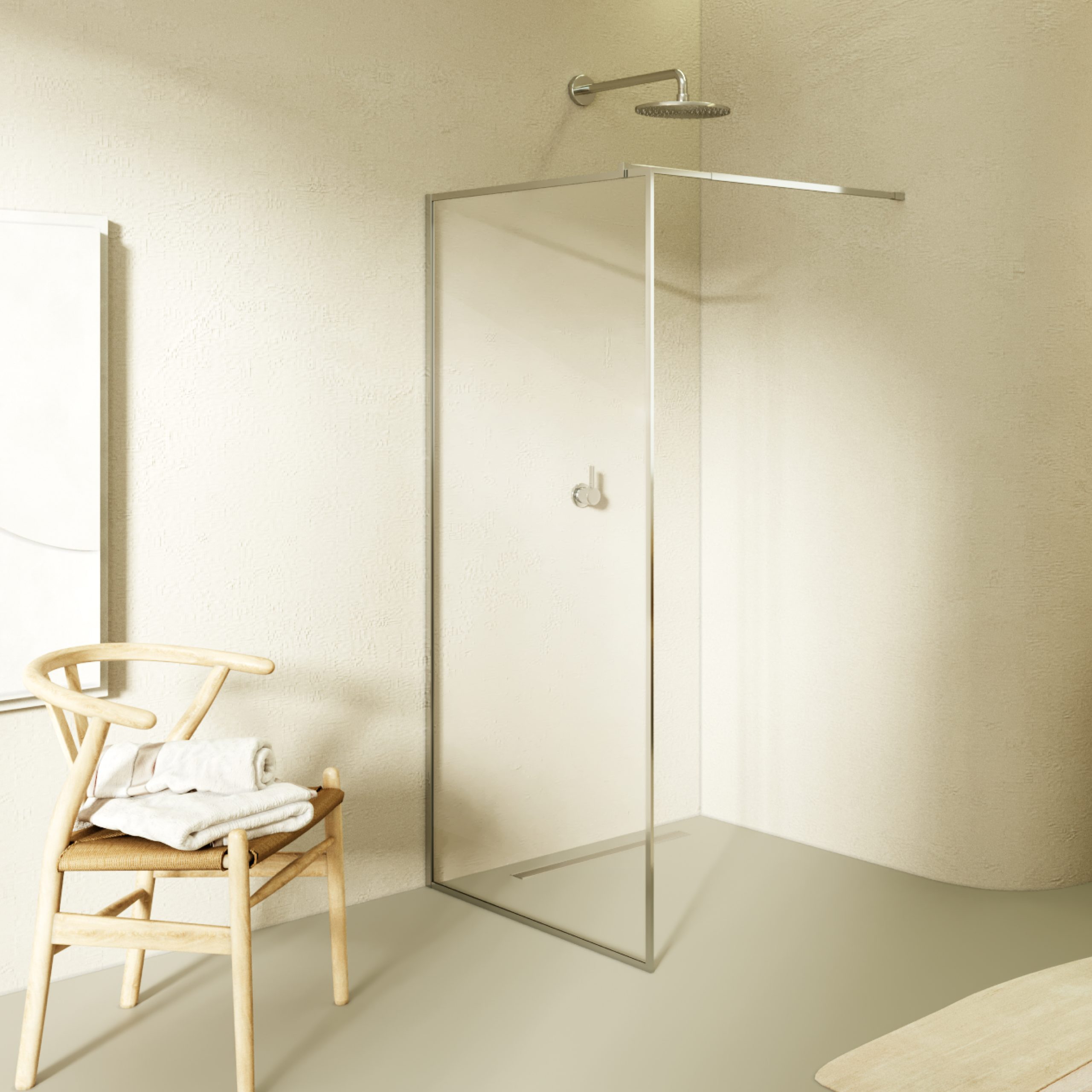 Walk-In Shower Gianna made of 8 mm thick transparent ESG safety glass. Gianna – Walk-In Shower made of 8 mm thick transparent ESG safety glass.