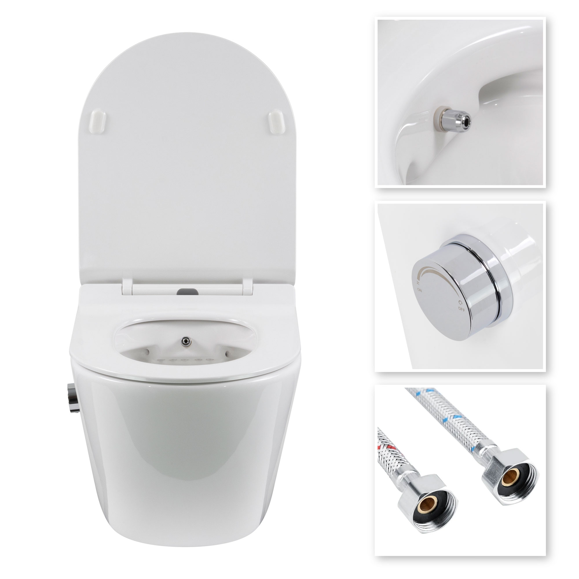 Dusch-WC Franco Fresh mit Bidetfunktion, spülrandloses Wand-WC in Weiß