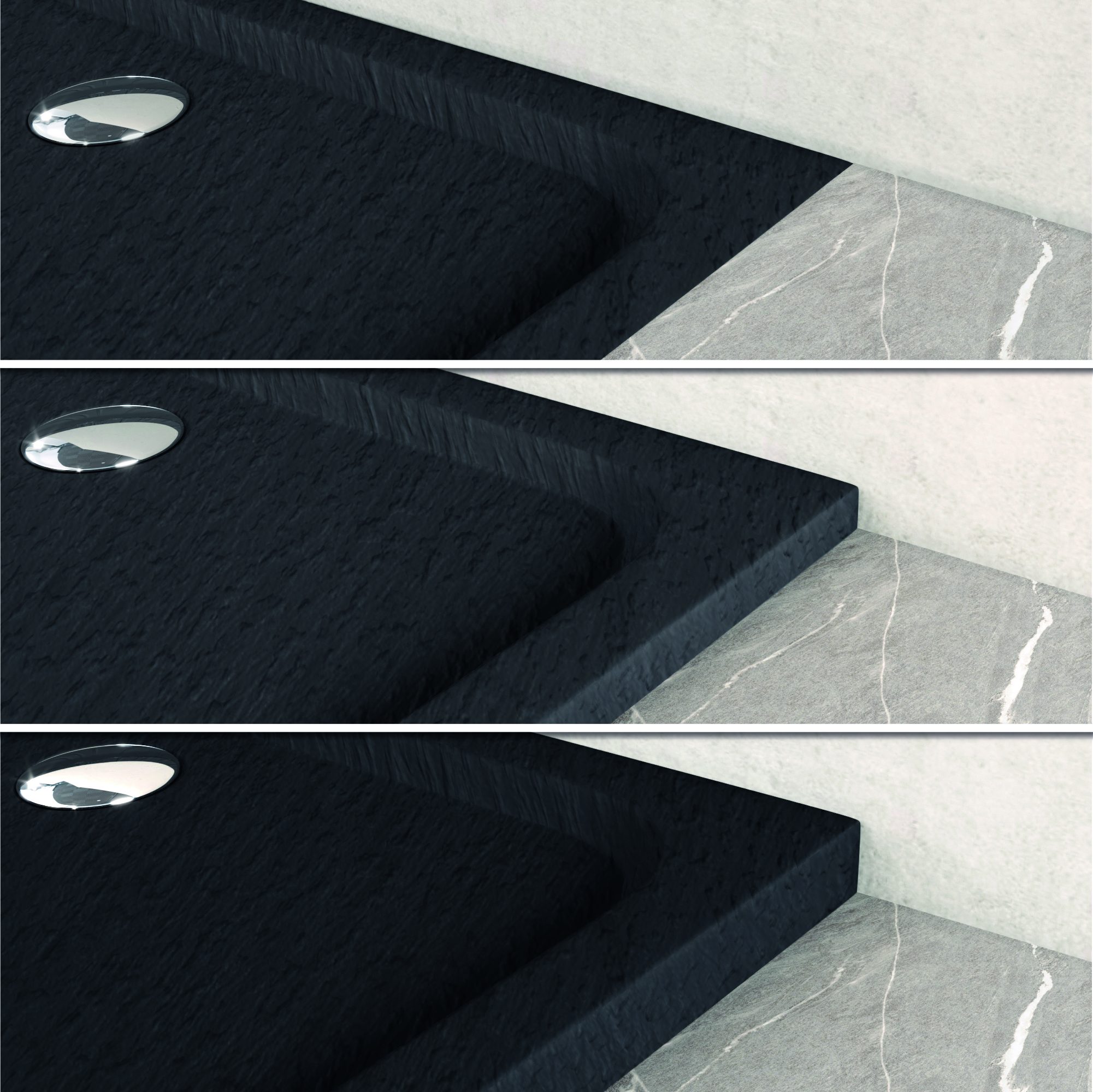 Tray – Shower Shimmer STONE made of sanitary acrylic, including waste fitting - Black