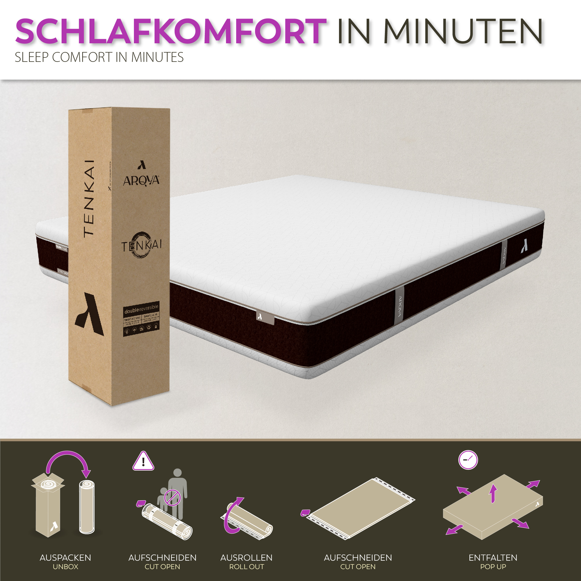 Matratze Tenkai – Hybride Matratze mit Taschenfedern und 7 ergonomischen Zonen