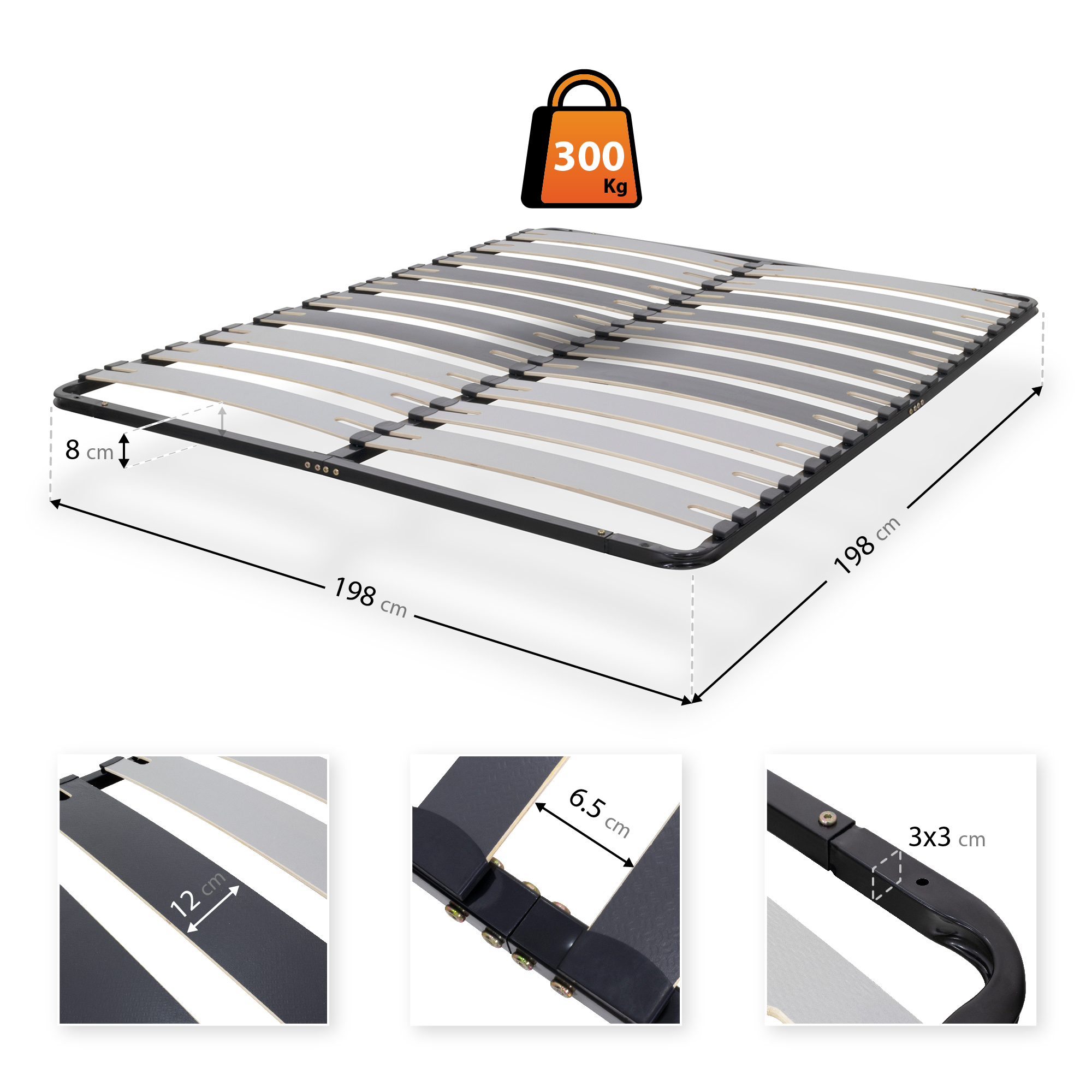 Lattenrost DECK mit stabilem Metallrahmen - für alle Matratzen geeignet 200 cm 200 cm