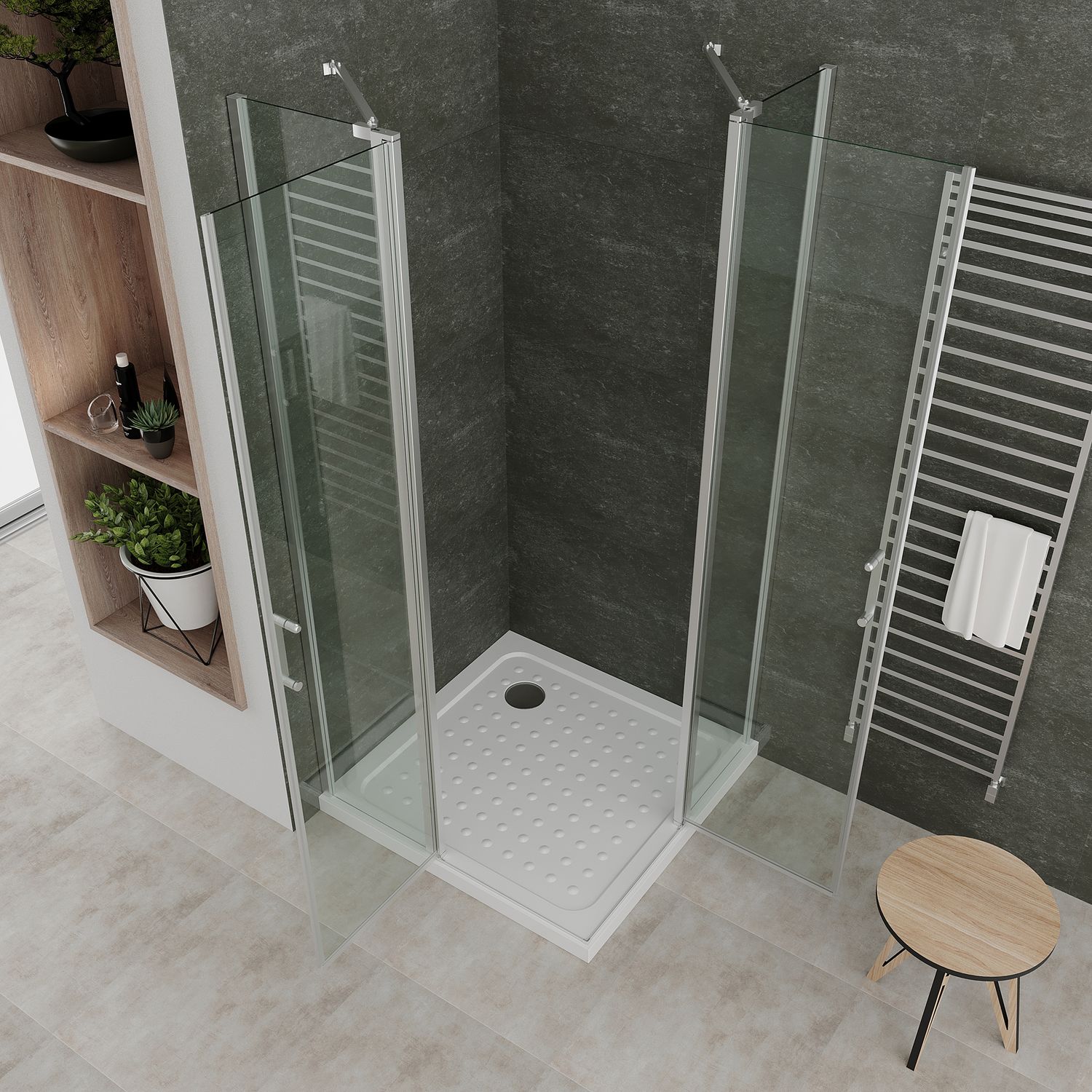 Eckeinstieg Linda mit Klapptüren aus ESG Sicherheitsglas Eckeinstieg Linda mit Klapptüren aus ESG Sicherheitsglas