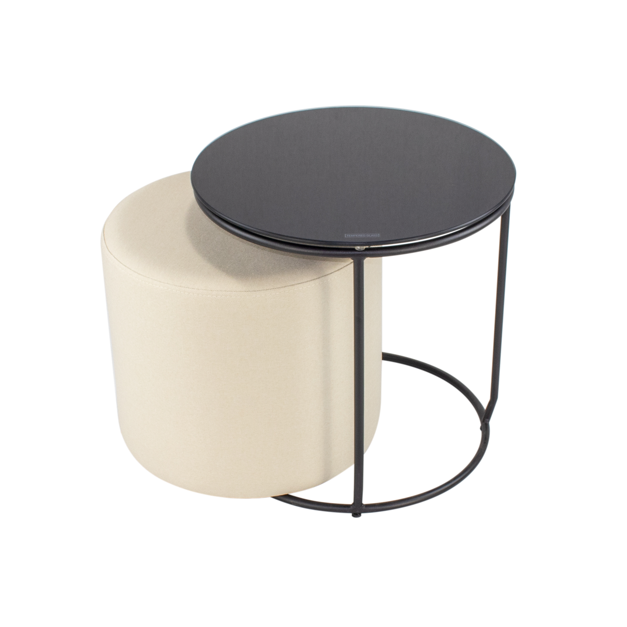 Side Table with Stool JASPER - Round Coffee Table 40x40 cm Black-Beige N1