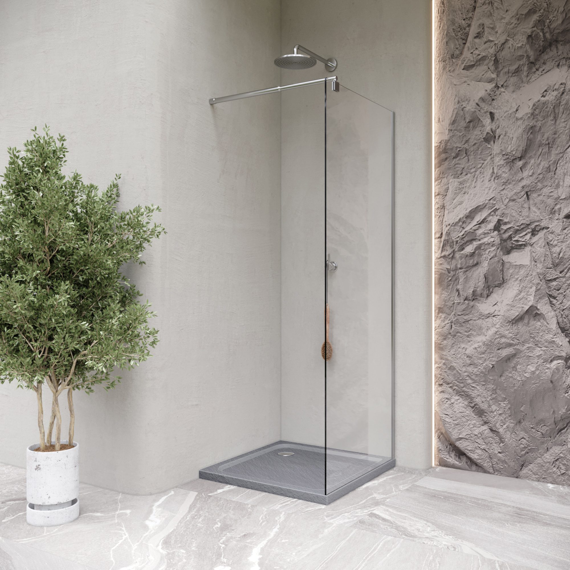 Shimmer – Duschwanne STONE aus Sanitäracryl inkl. Ablaufgarnitur - Grau