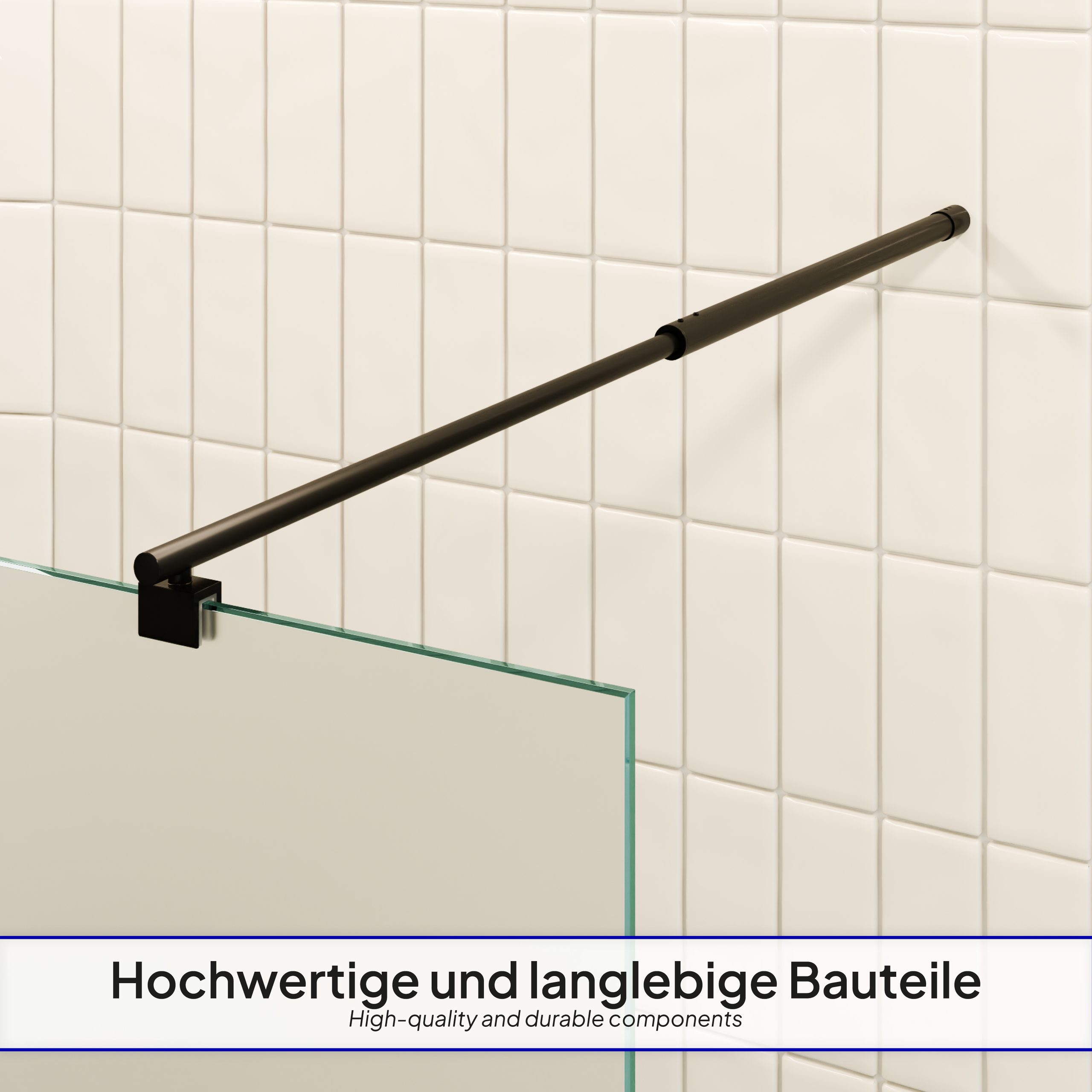 FIONA – Walk In Dusche BLACK aus 10 mm satiniertem ESG Sicherheitsglas
