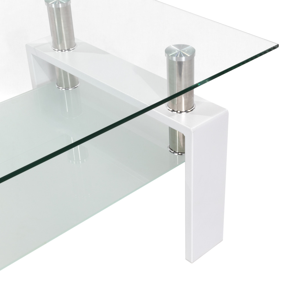 Couchtisch PORTER aus Glas/Metall mit weißem Holz Couchtisch PORTER aus Glas/Metall mit weißem Holz