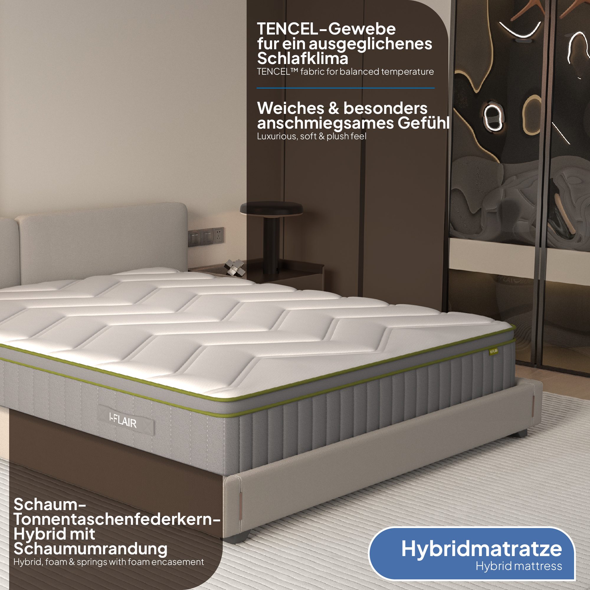 Matratze Luster – Luxuriöse Hybrid-Matratze mit Taschenfedern & Hochdichteschaum Matratze Luster – Luxuriöse Hybrid-Matratze mit Taschenfedern & Hochdichteschaum