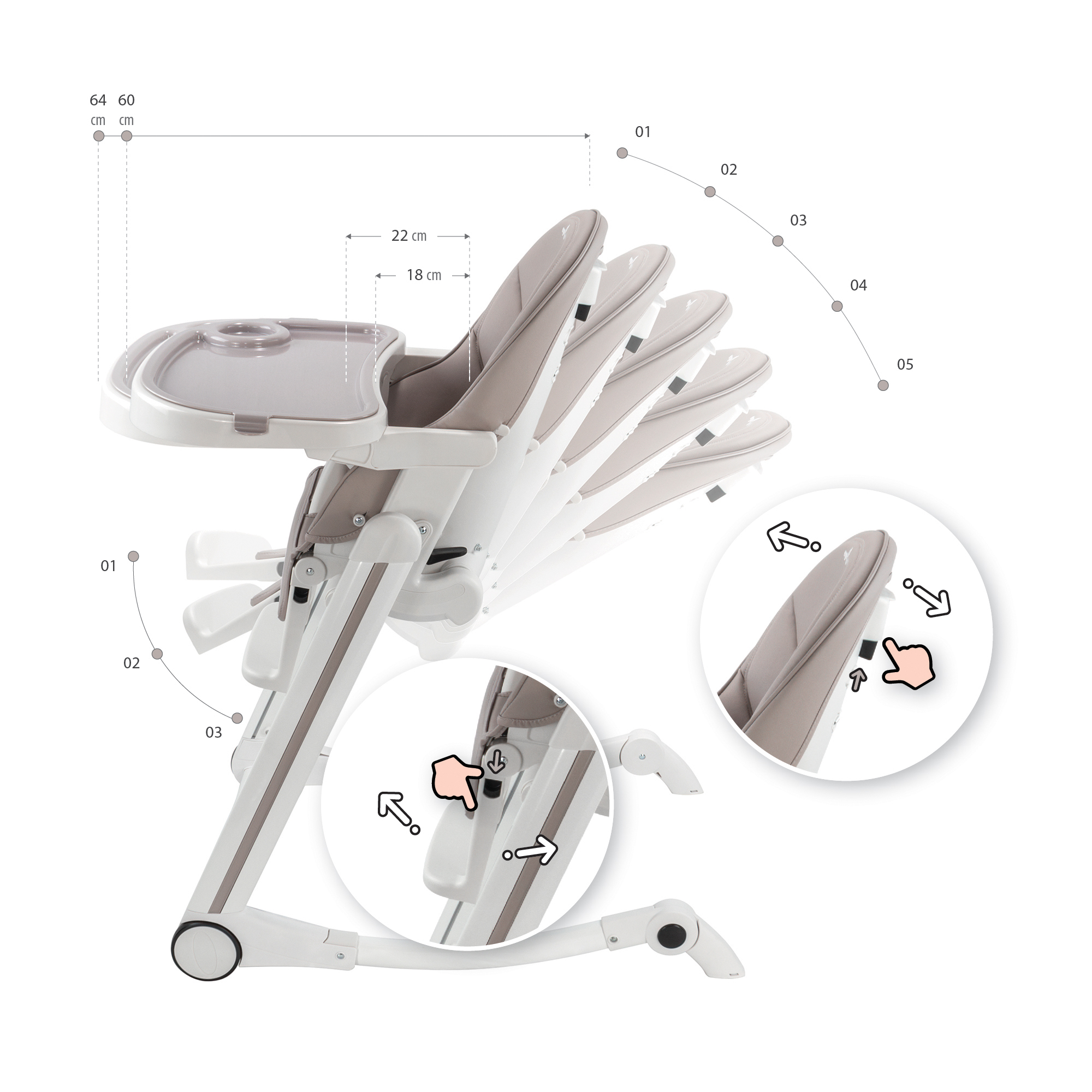 Kinderhochstuhl ADELLE Verstellbar und Klappbar inkl. Spielebogen Weiß-Grau Kinderhochstuhl ADELLE Verstellbar und Klappbar inkl. Spielebogen Weiß-Grau
