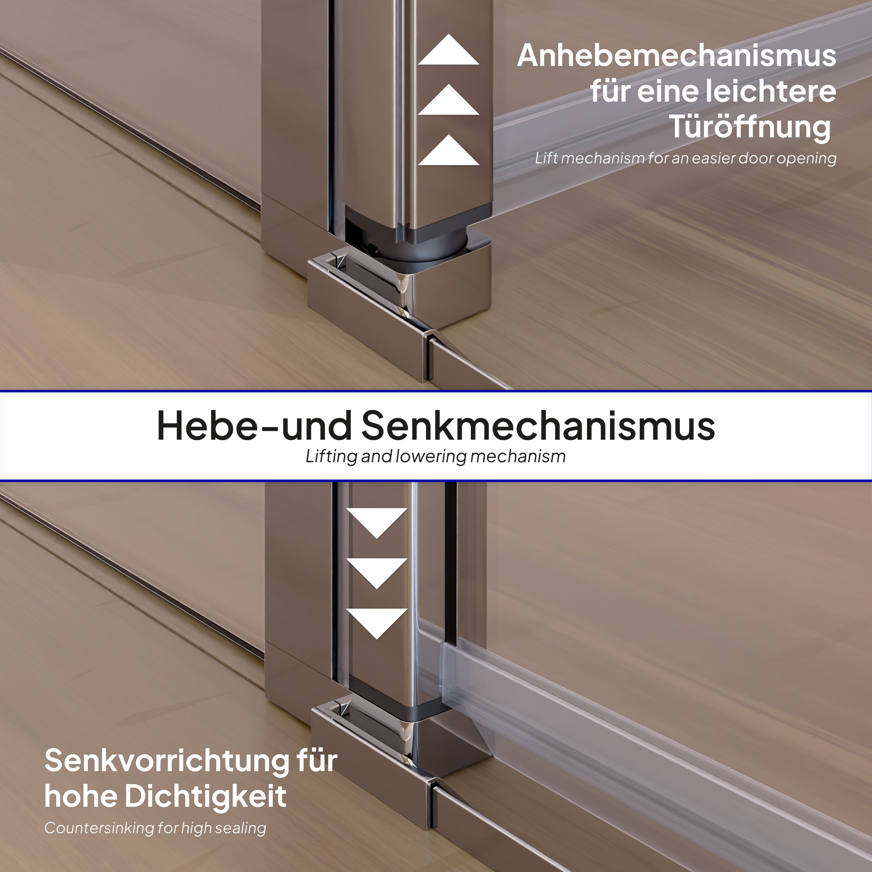 Corner Entry Linda with Folding Doors made of ESG Safety Glass Linda – Eckeinstieg mit Klapptüren aus ESG Sicherheitsglas