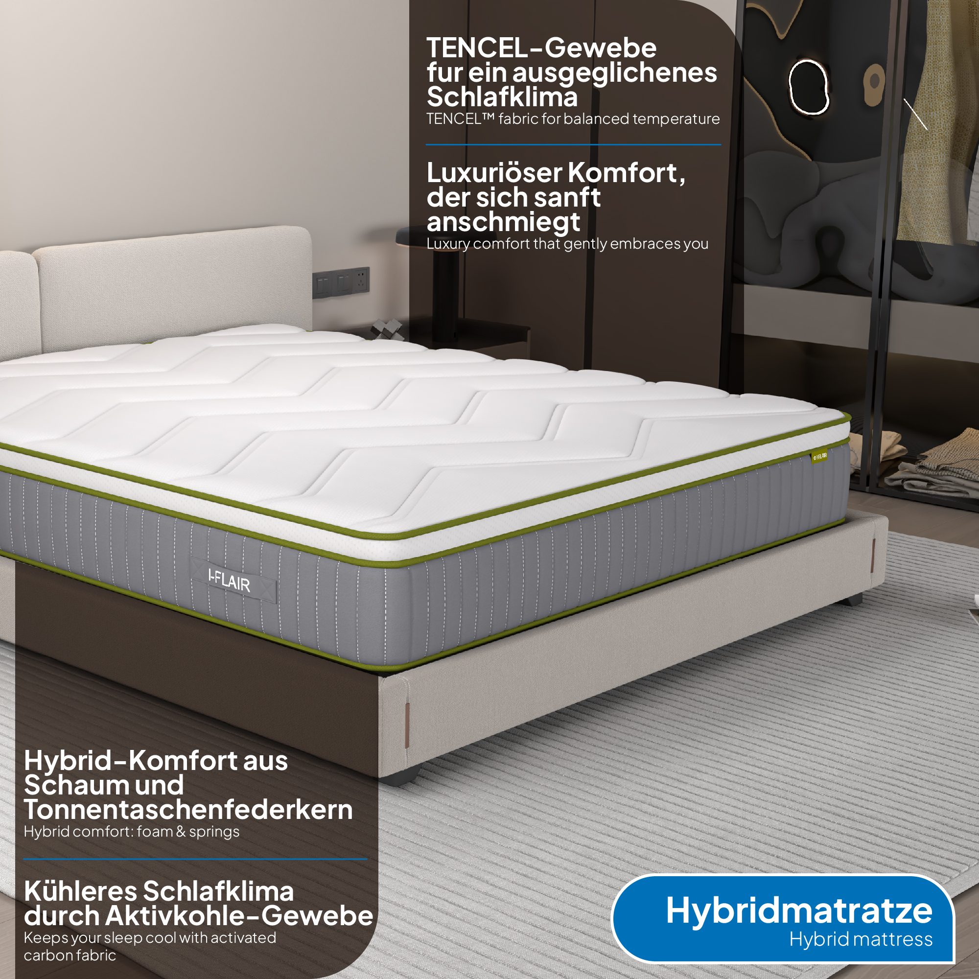 Matratze Verge – Hybrid-Matratze mit Taschenfedern und Tencel™-Faser