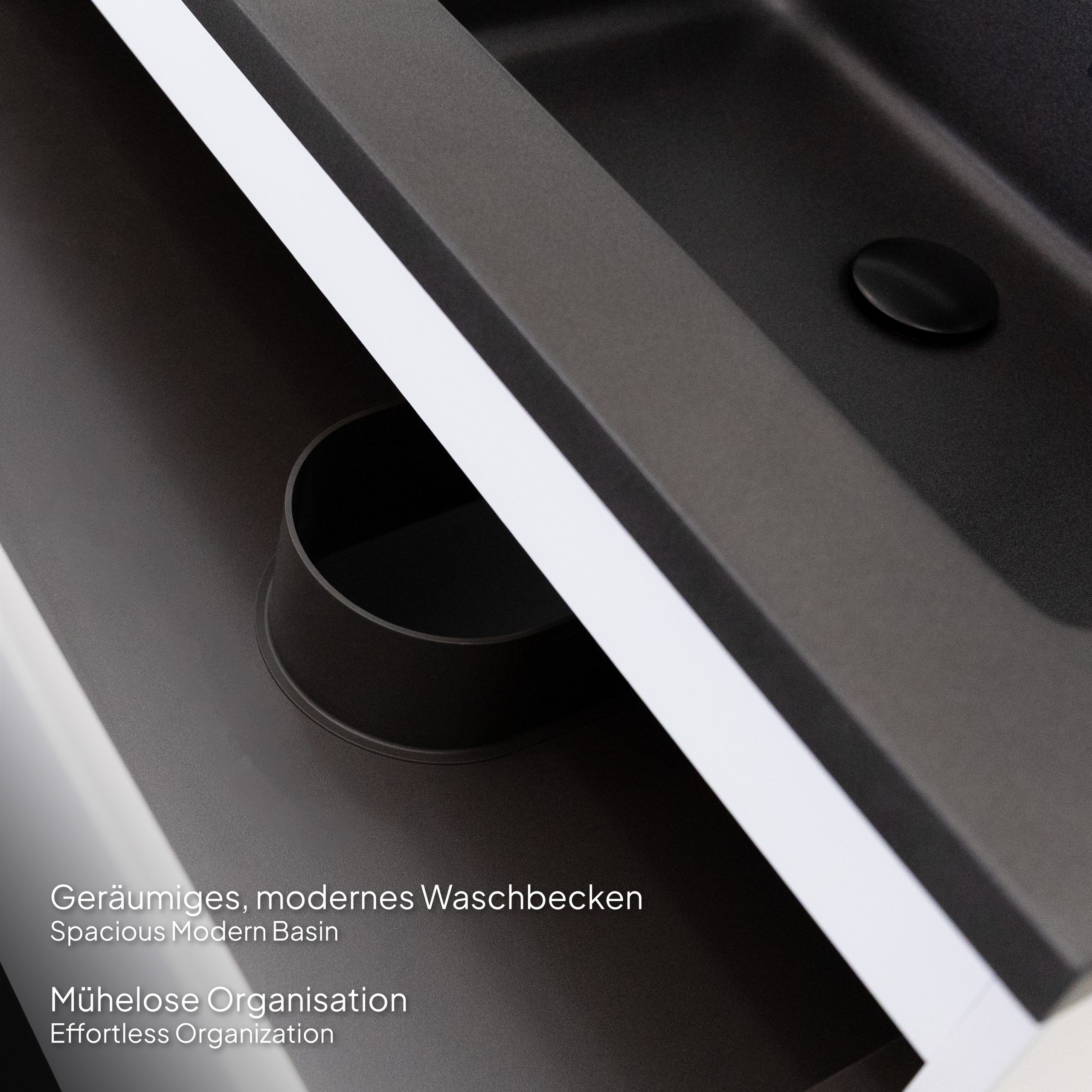 Badmöbel-Set Atena [60/80/100 cm] mit Mineralharz-Waschbecken in Hochglanz Weiß, Unterschrank mit Spiegel und hängendem Hochschrank in Weiß zur Aufbewahrung 80 cm