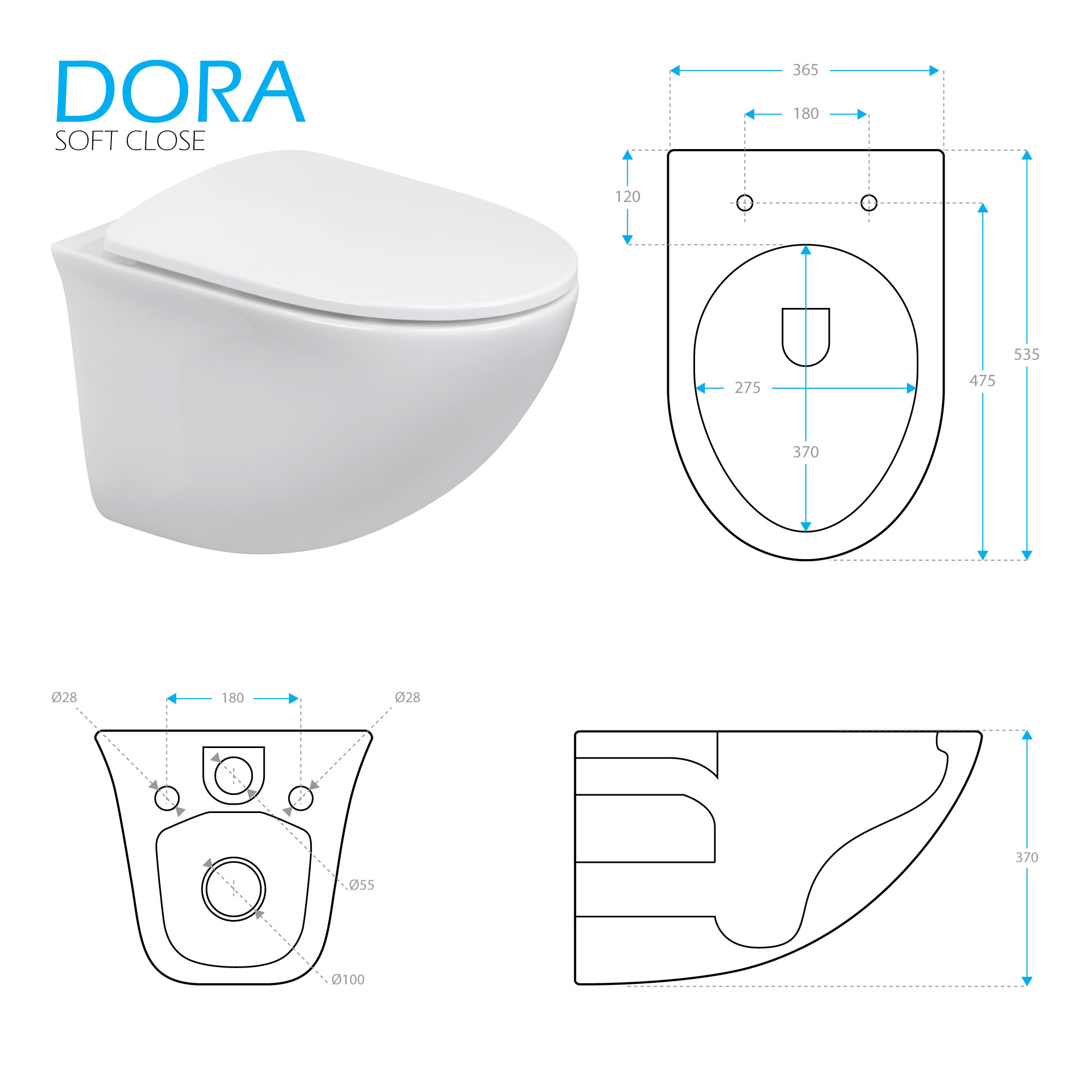 Toilette Hänge WC Spülrandlos inkl. WC Sitz mit Softclose Absenkautomatik + abnehmbar Dora Toilette Hänge WC Spülrandlos inkl. WC Sitz mit Softclose Absenkautomatik + abnehmbar Dora