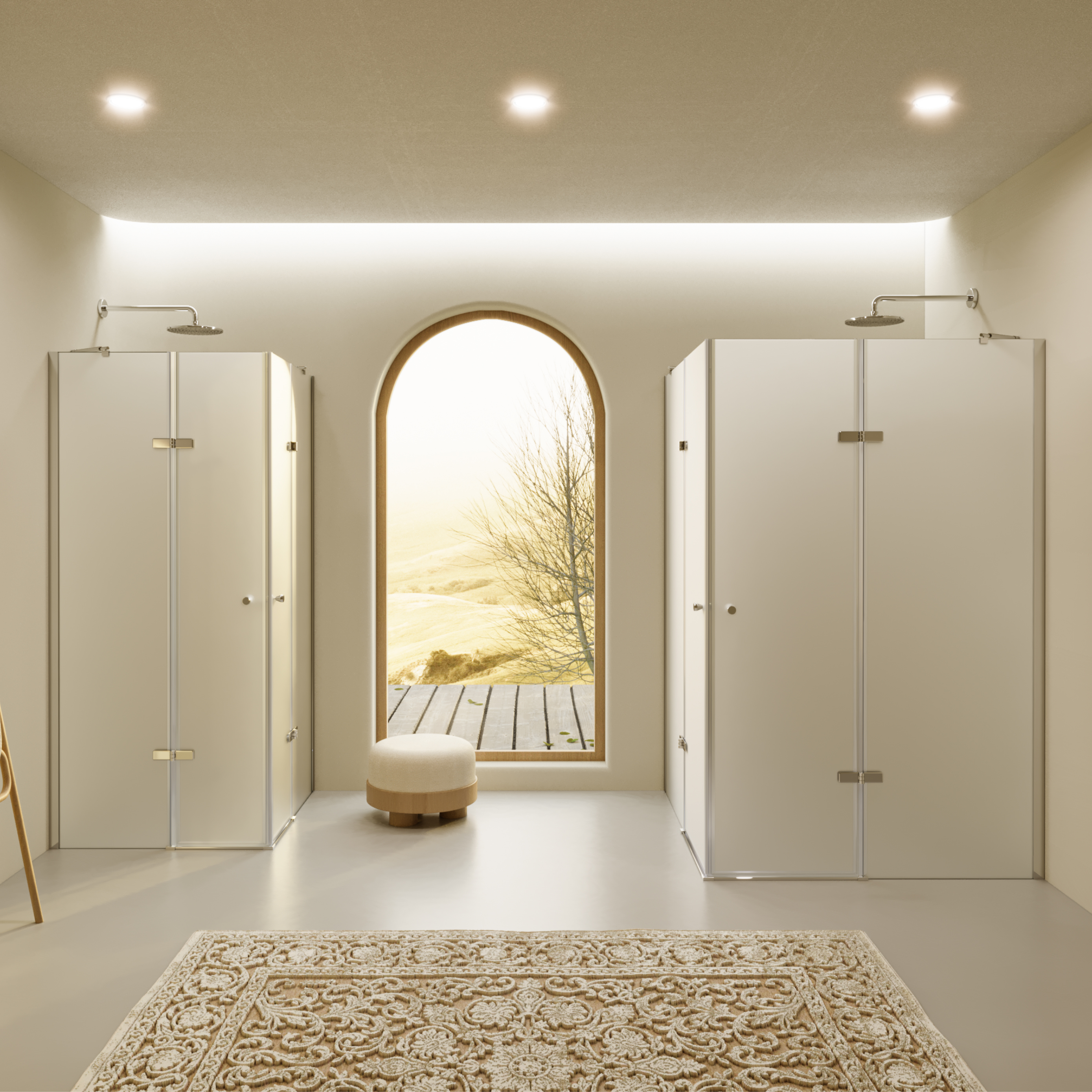 Corner Entry Alice with Folding Doors Made of Satinated ESG Safety Glass