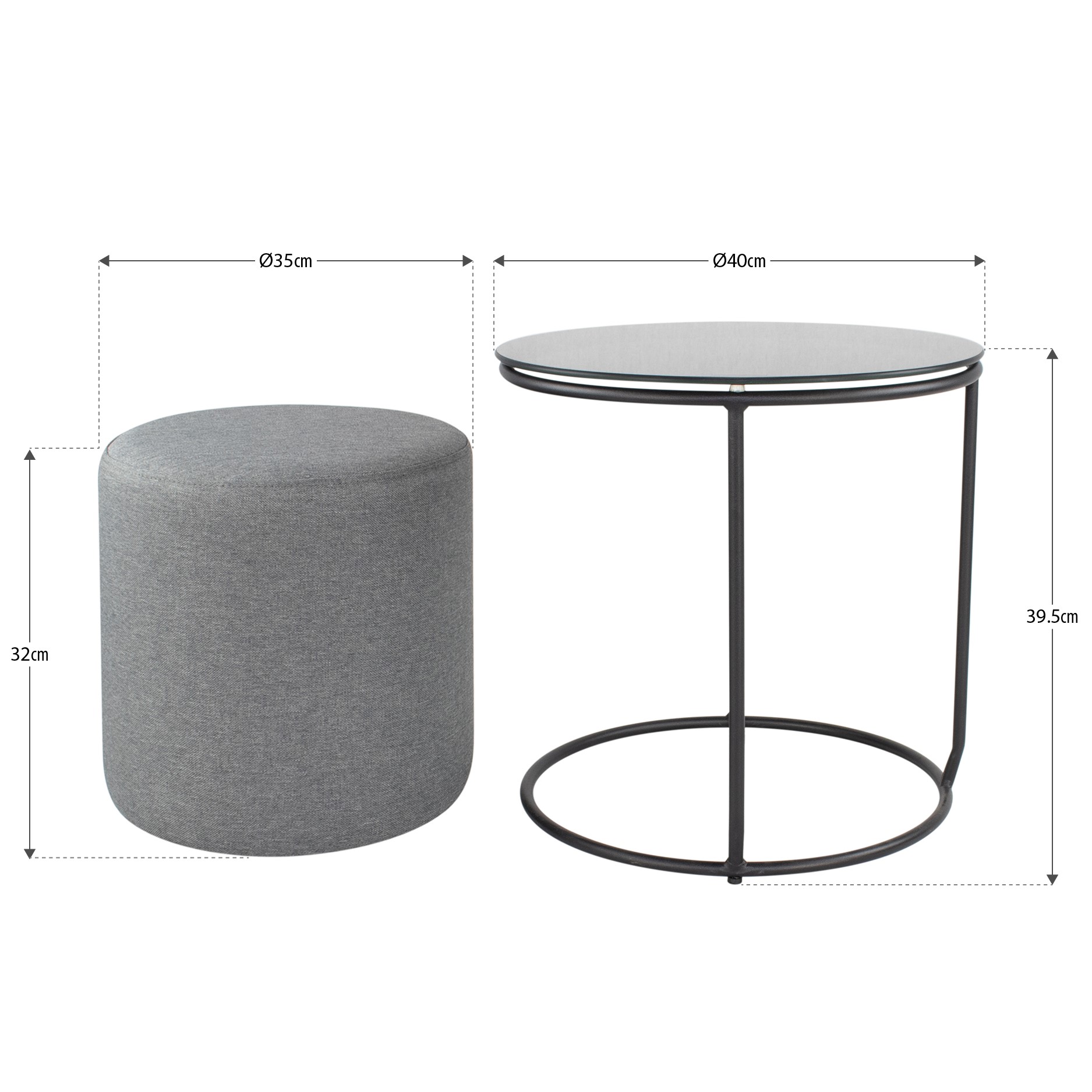 Beistelltisch mit Hocker JASPER runder Couchtisch 40x40 cm Schwarz-Grau N0 JASPER – Beistelltisch mit Hocker runder Couchtisch 40x40 cm Schwarz-Grau N0