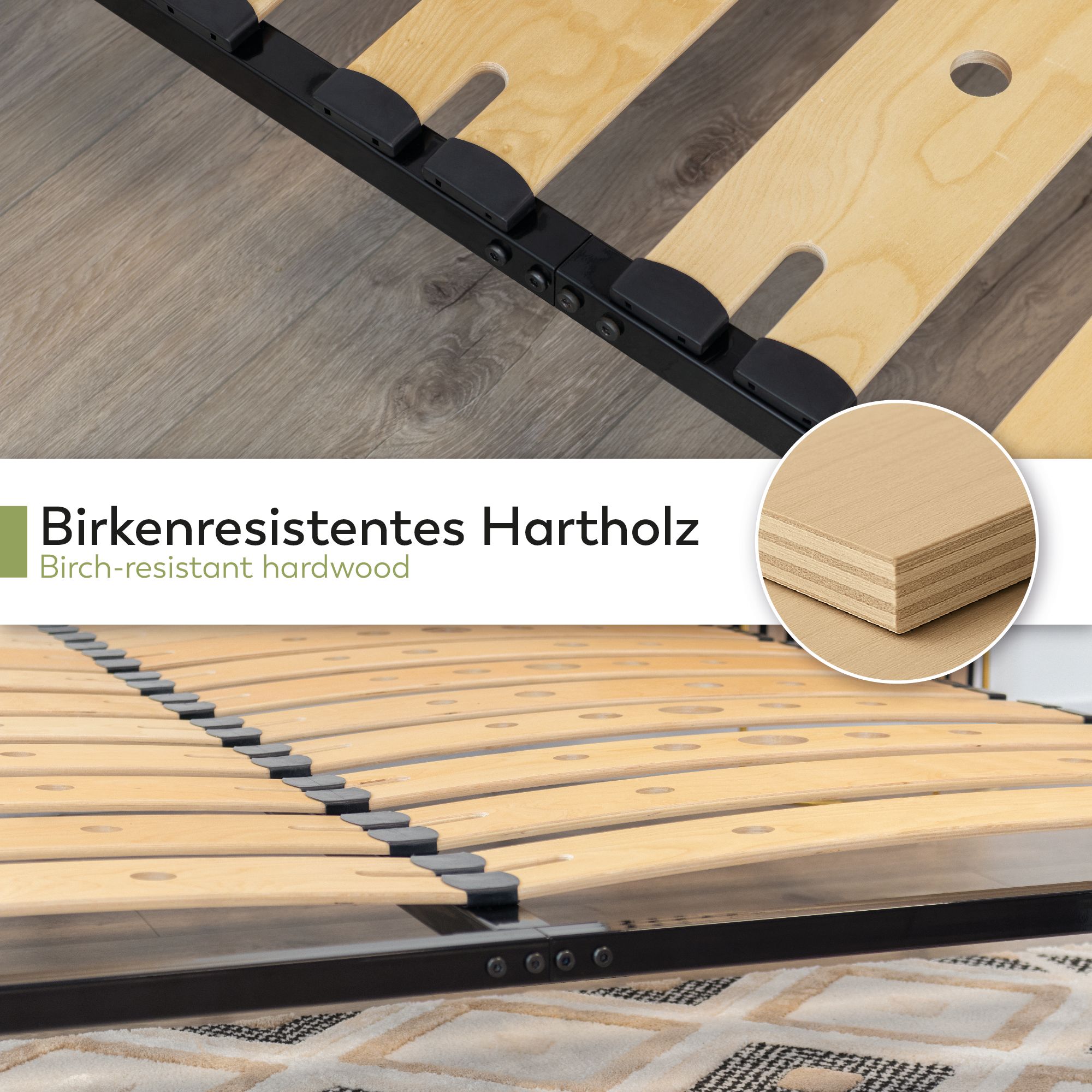 Lattenrost AUSTEN mit Holzlamellen – Stabiler Metallrahmen in Schwarz