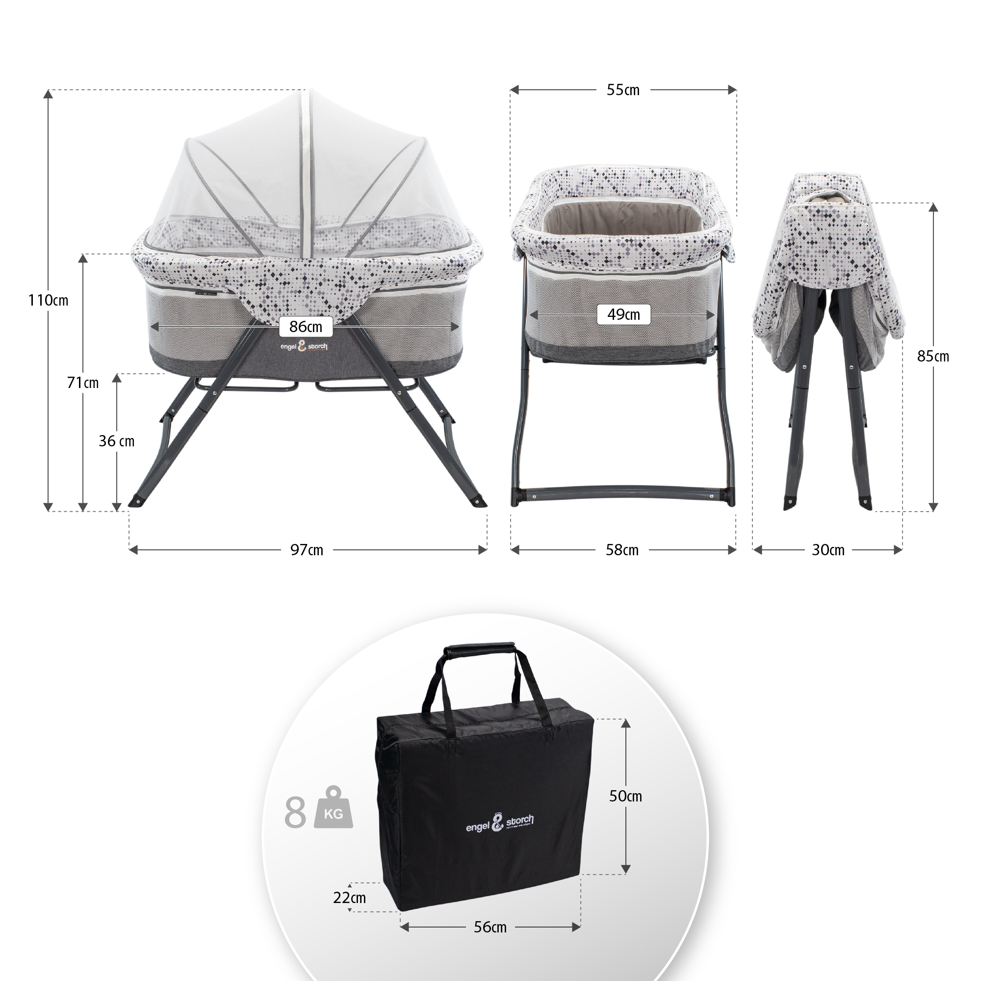 Reisebett BEBITO inkl. Moskitohaube und Tragetasche