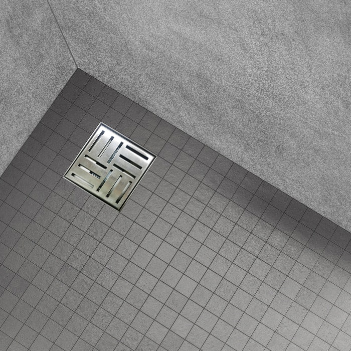 Square Shower Drain Q3 in Stainless Steel for Low-Profile Installation with Slot Design