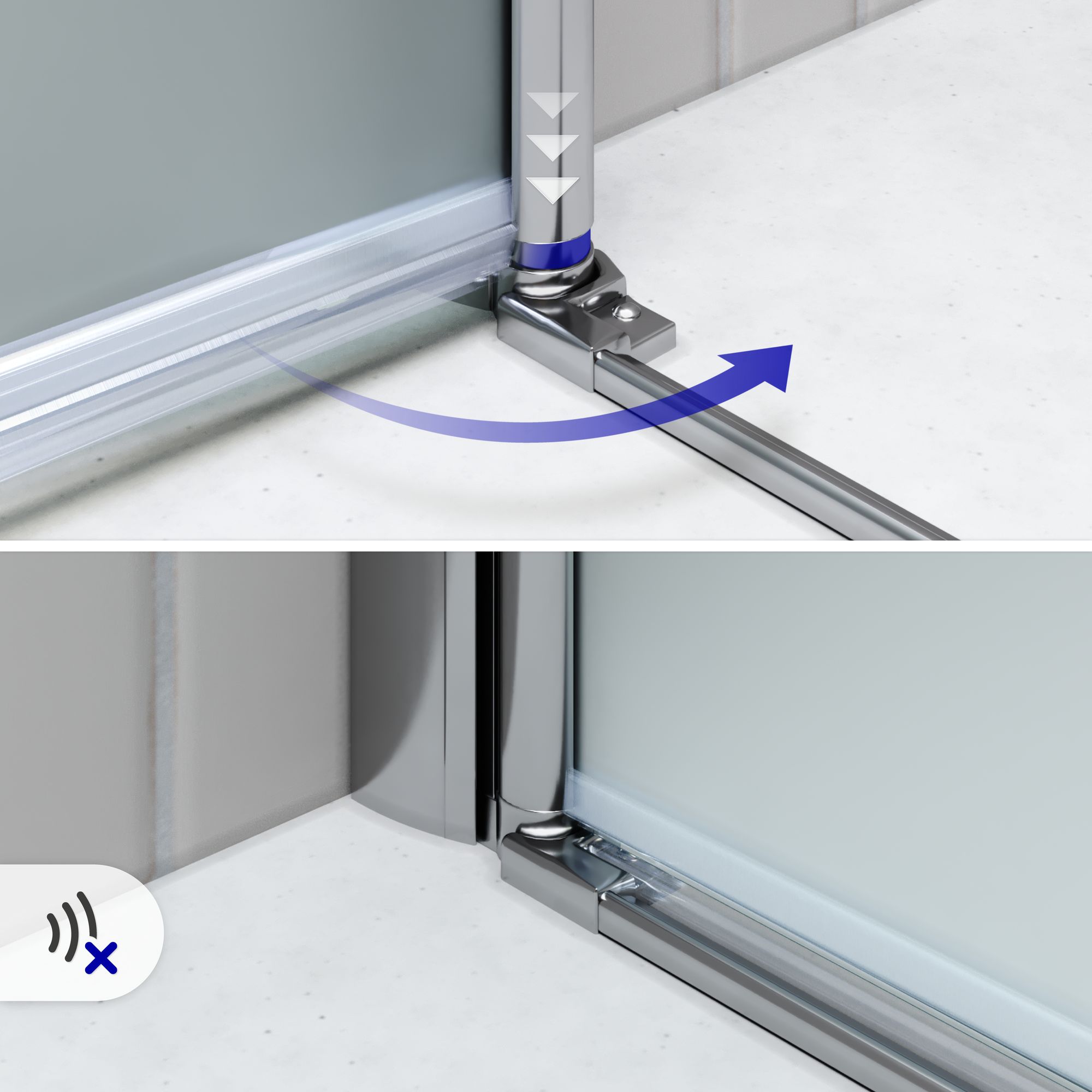 Eckeinstieg Emma mit Falttüren aus satiniertem ESG Sicherheitsglas Eckeinstieg Emma mit Falttüren aus satiniertem ESG Sicherheitsglas