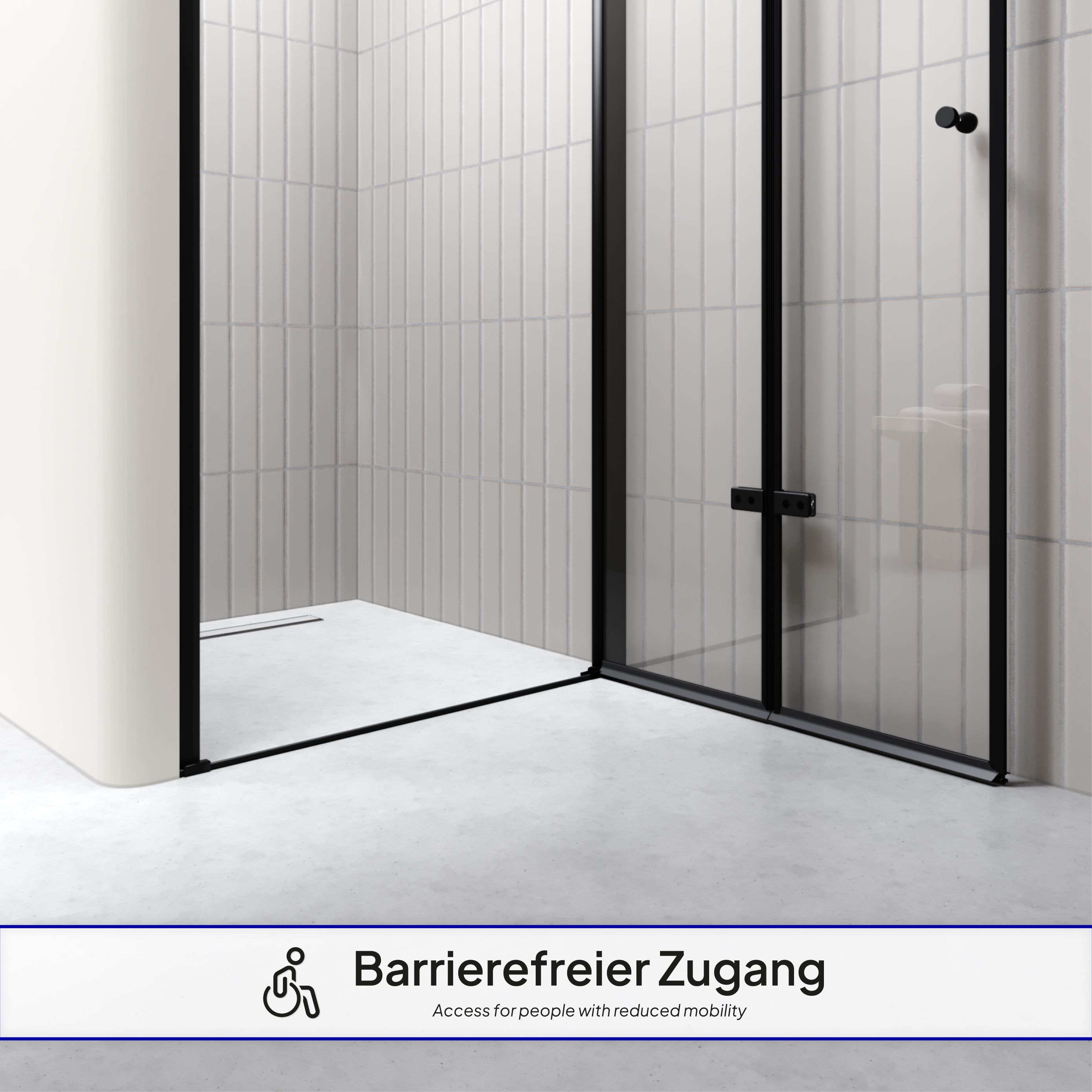 Shower Door Mila with Folding Door made of Clear ESG Safety Glass BLACK EDITION Shower Door Mila with Folding Door made of Clear ESG Safety Glass BLACK EDITION